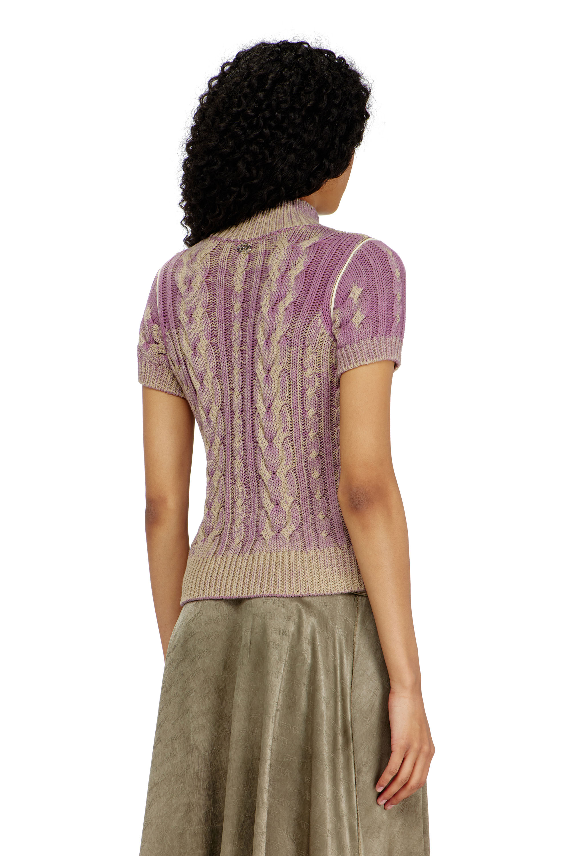 Diesel - M-ELANA, Female's ジップアップニット in ベージュ/バイオレット - 4