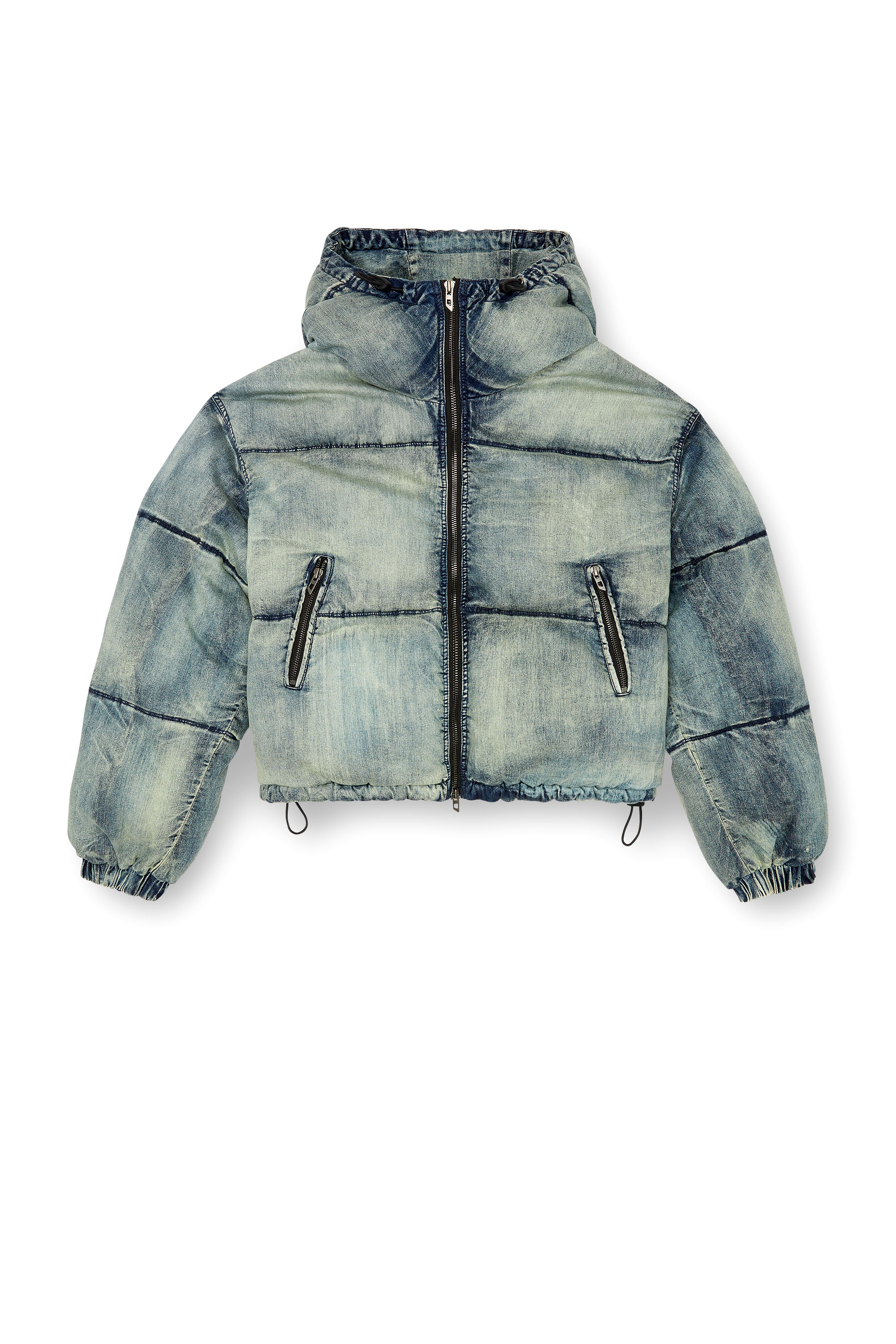 Diesel - W-AVES, Female's Cropped hooded puffer jacket in denim in ブルー - 3