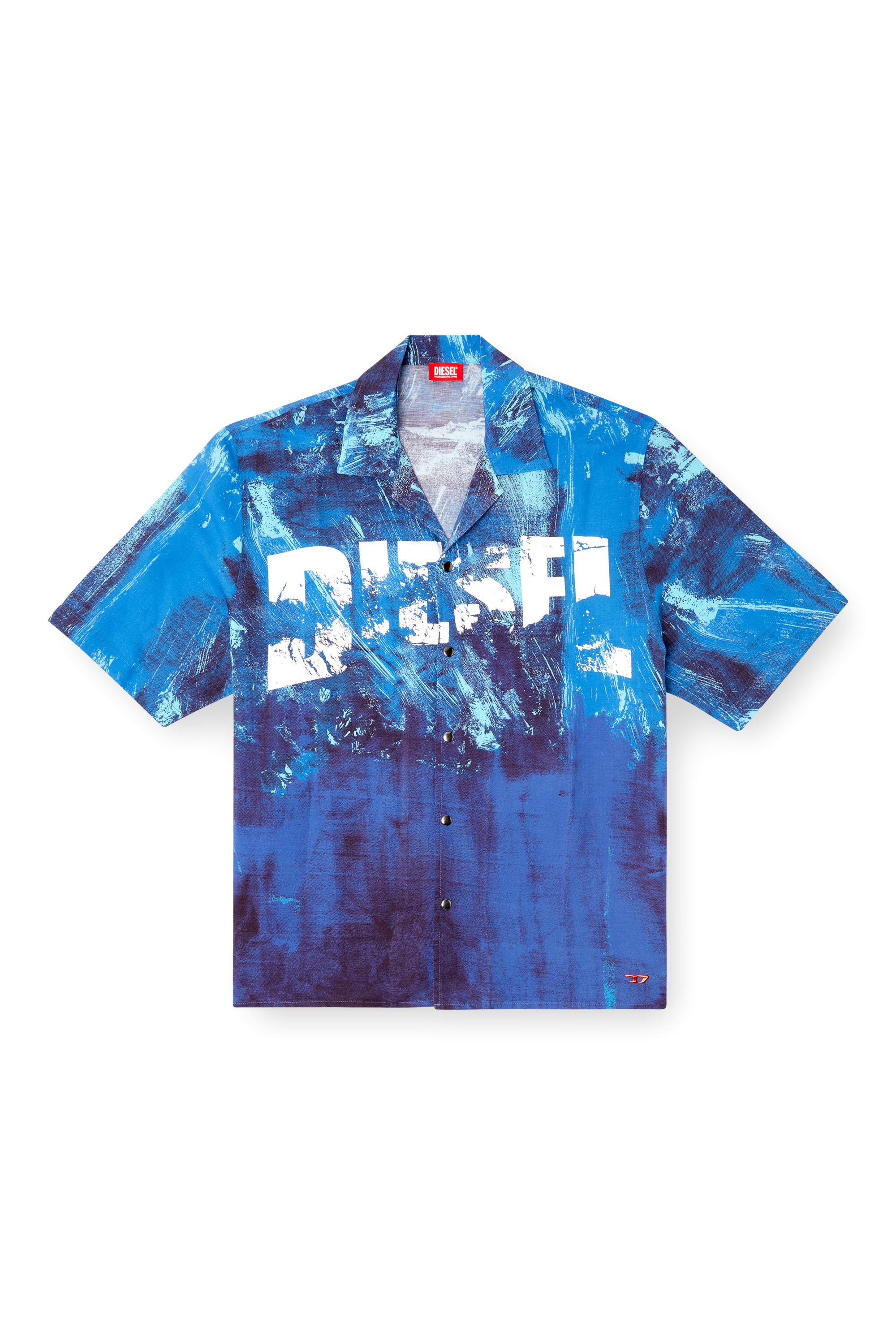 Diesel - CHARLES-D-POP, Male's Printed beach shirt in linen blend in ブルー - 4