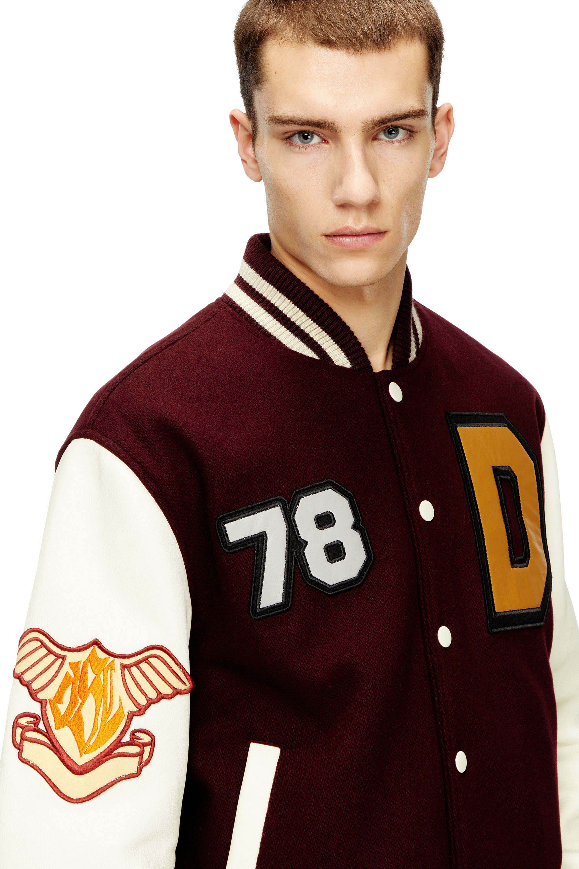 Diesel - L-ARRY-CP, Male's バーシティジャケット in レッド/ホワイト - 4