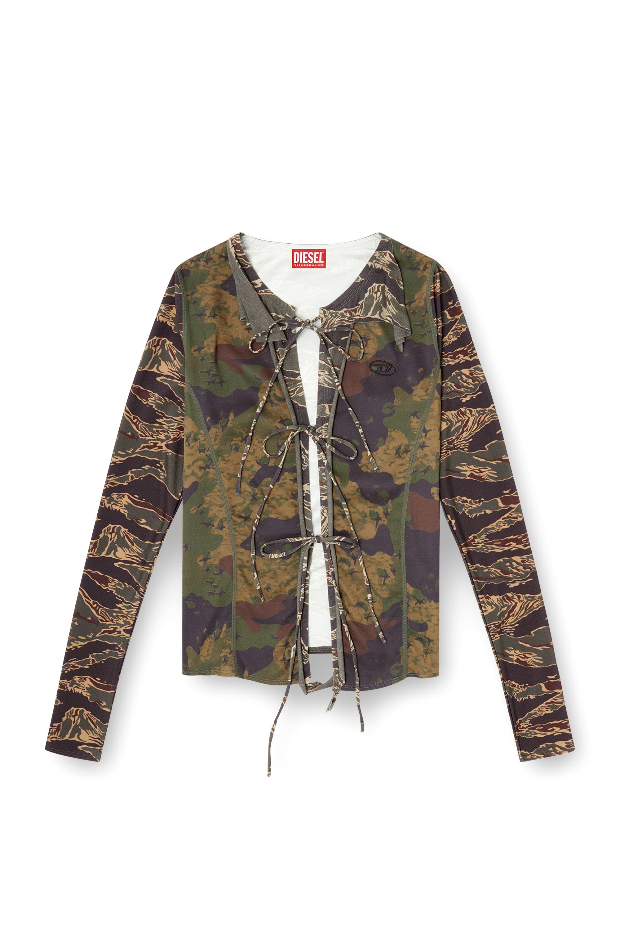 Diesel - T-AFRY, Female's Tie cardigan with mixed camo prints in ミリタリーグリーン - 3