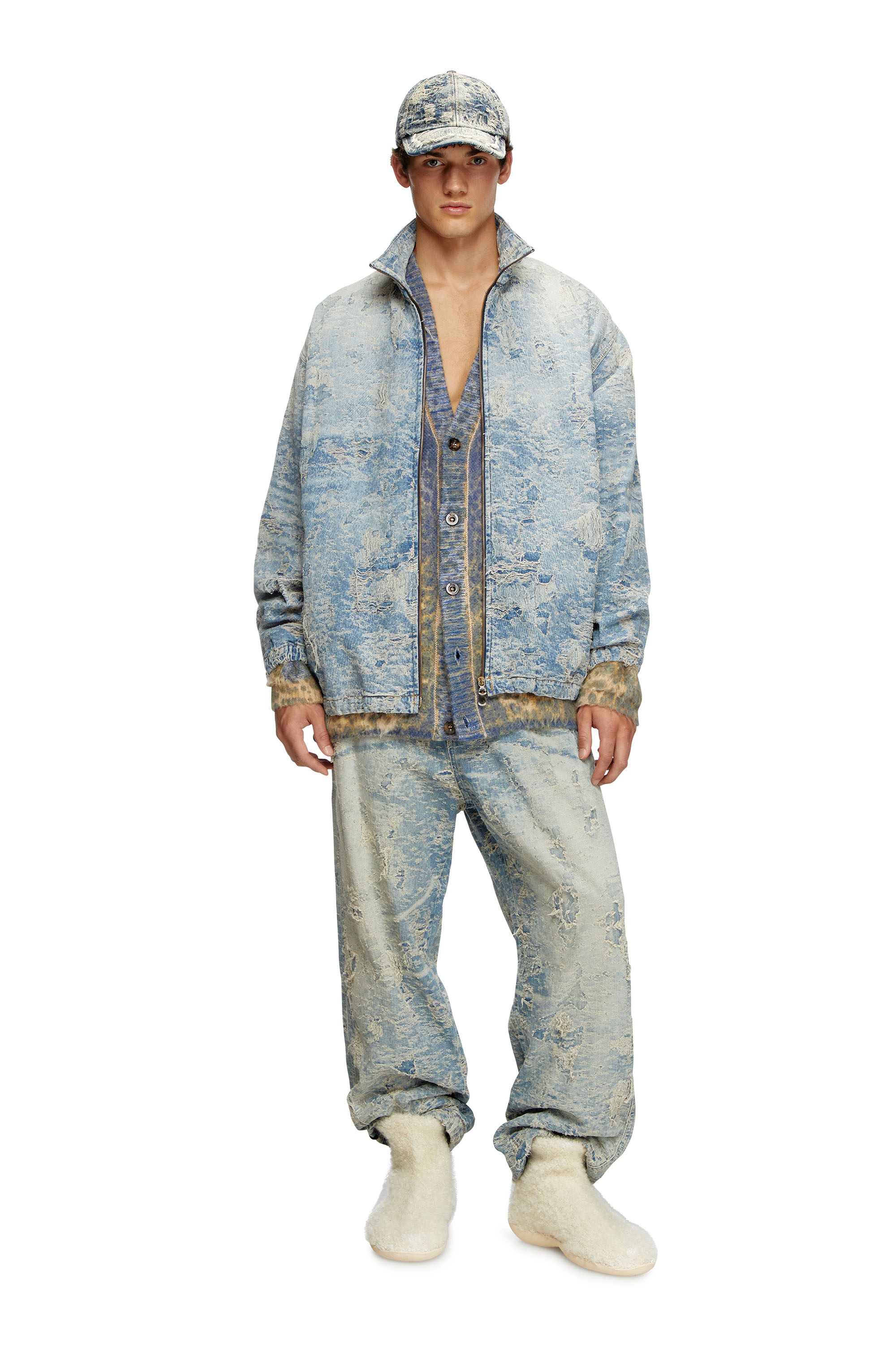 Diesel - D-KRAP-FSF, Unisex's Zip jacket in dirty jacquard denim in ライトブルー - 1