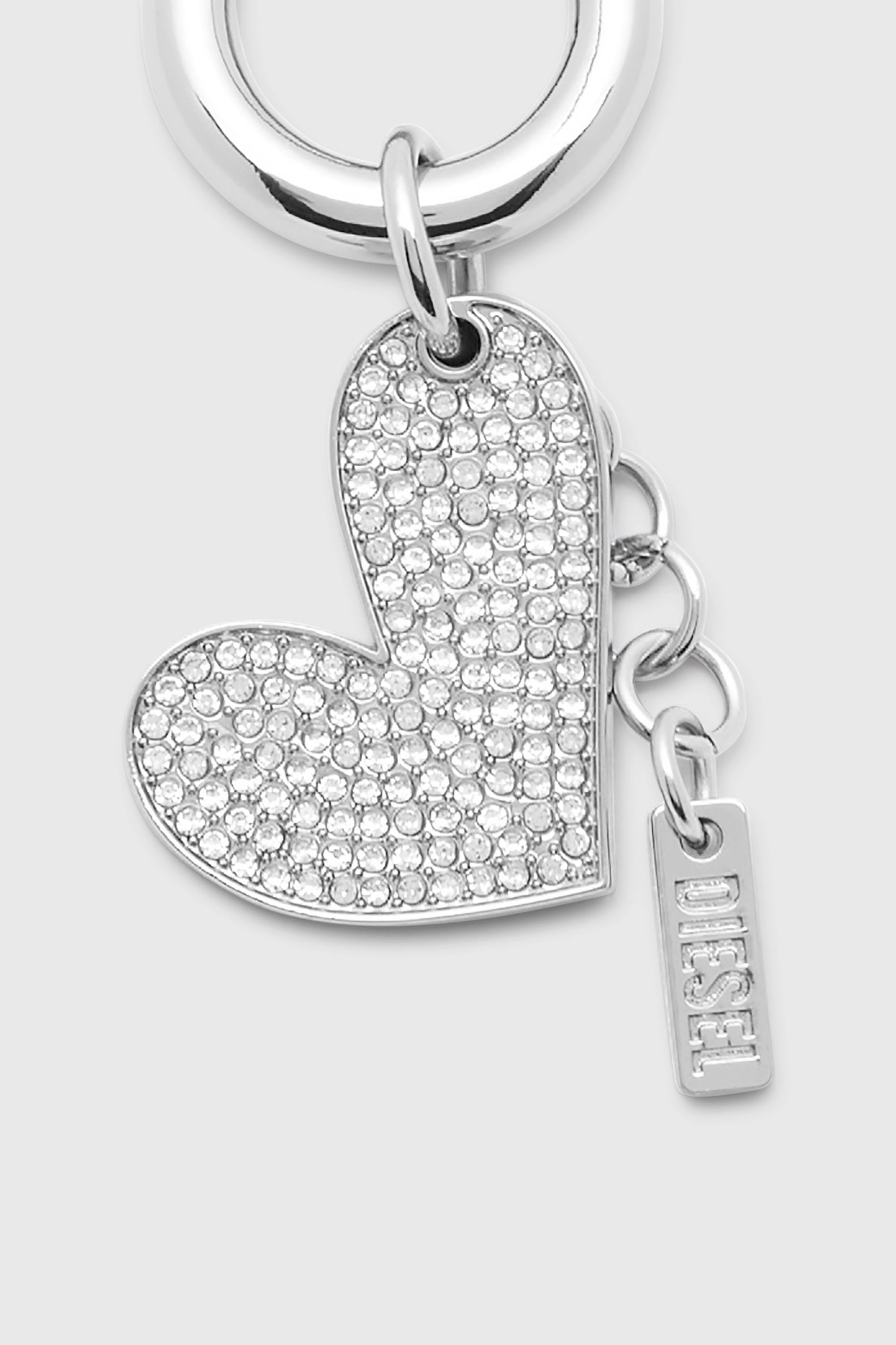 DIESEL ハート型チャームピアス Mサイズ DX13600D CHARM-HEART Metal heart charm with rhinestones｜シルバー