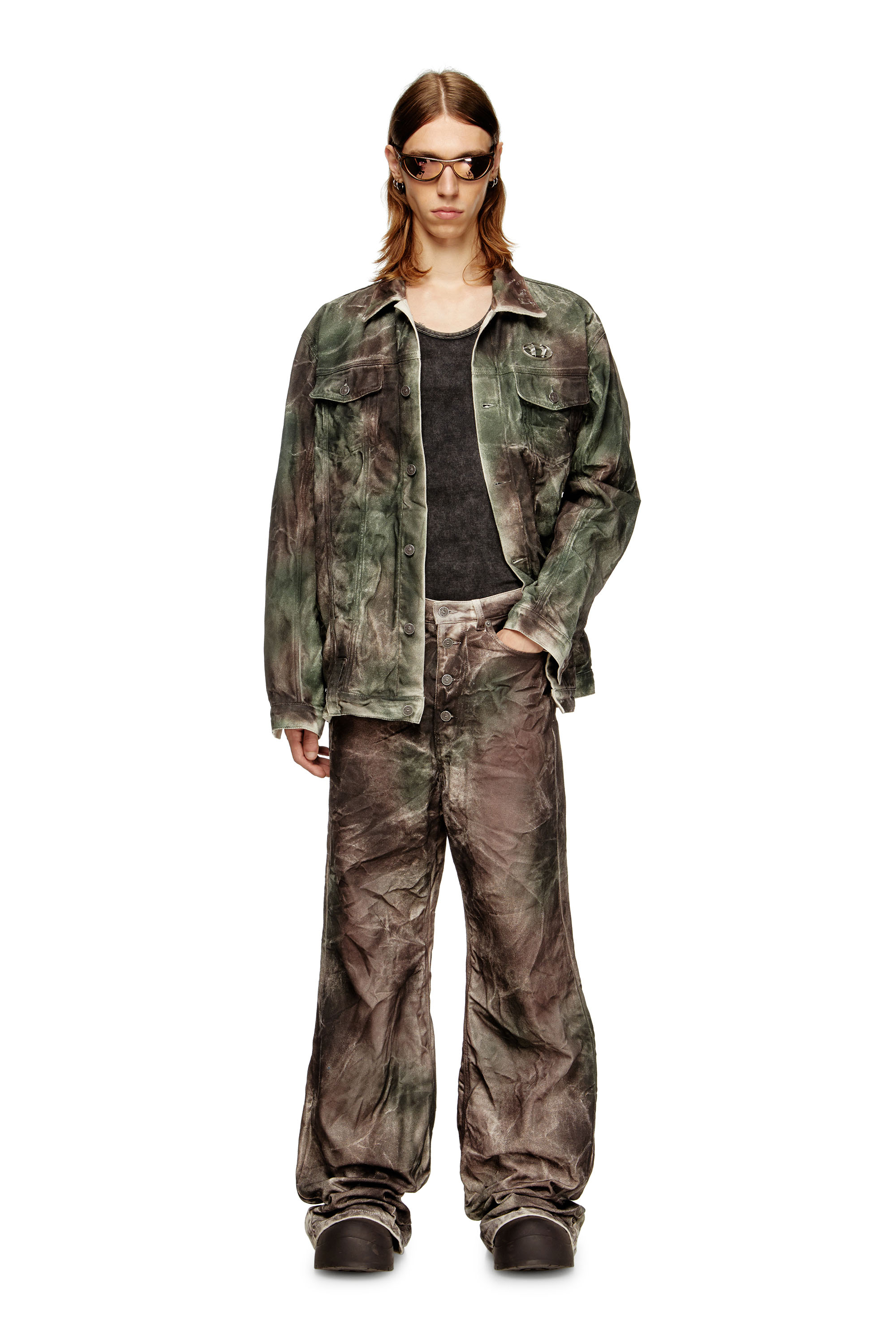 Diesel - P-THUG-PANT, Unisex's Pants in crinkled camo canvas in ブラウン/グリーン - 1
