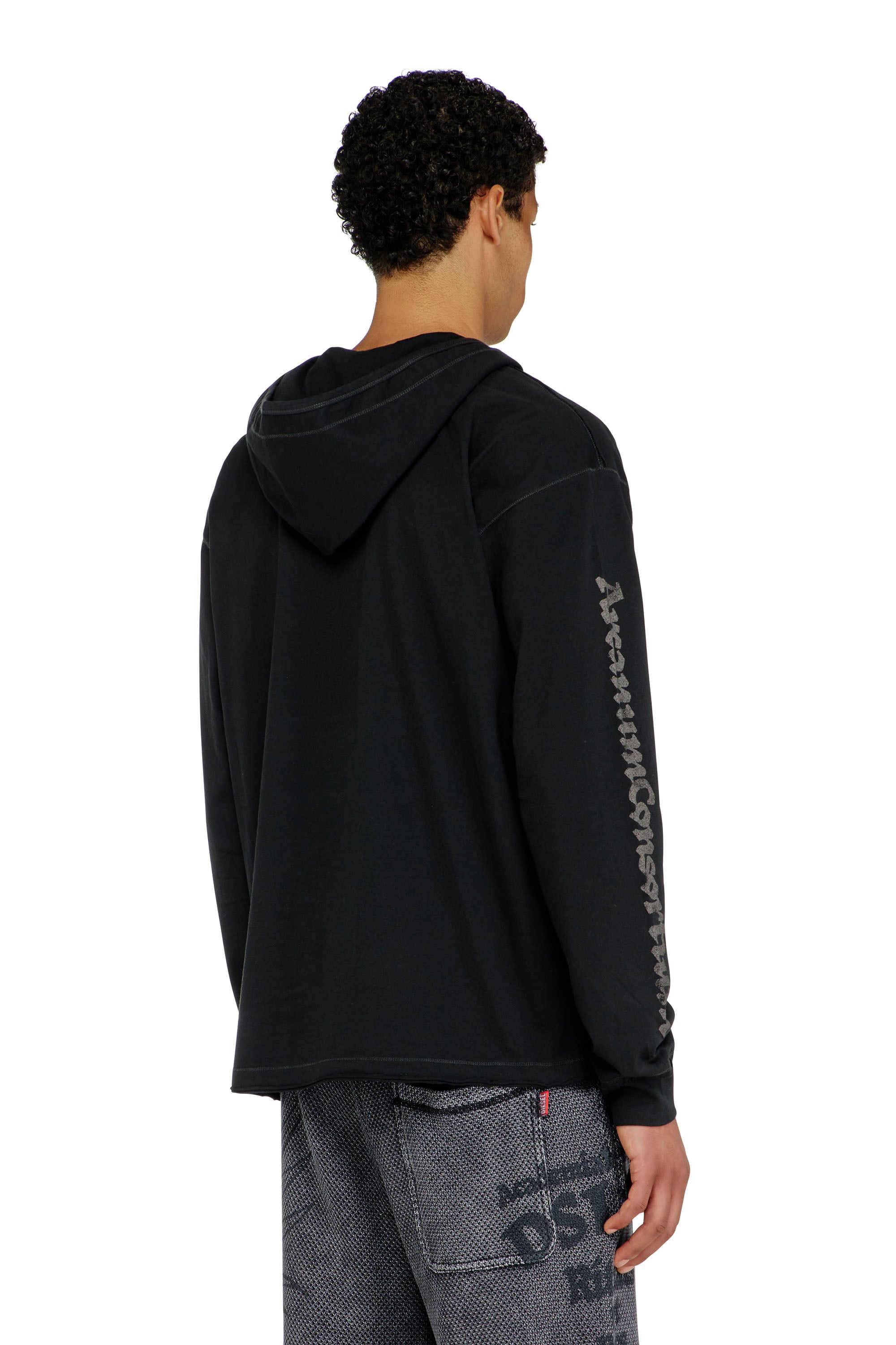 Diesel - T-PHEN-LS-HOOD-RIB, Male's フード付き長袖Tシャツ in ブラック - 4