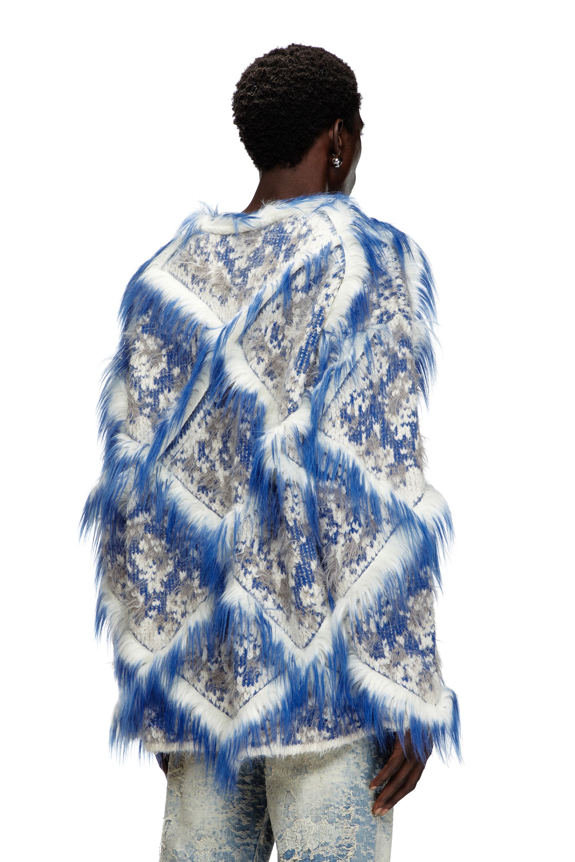 Diesel - K-OTELLO, Male's Argyle jumper with fuzzy trims in ブルー - 4