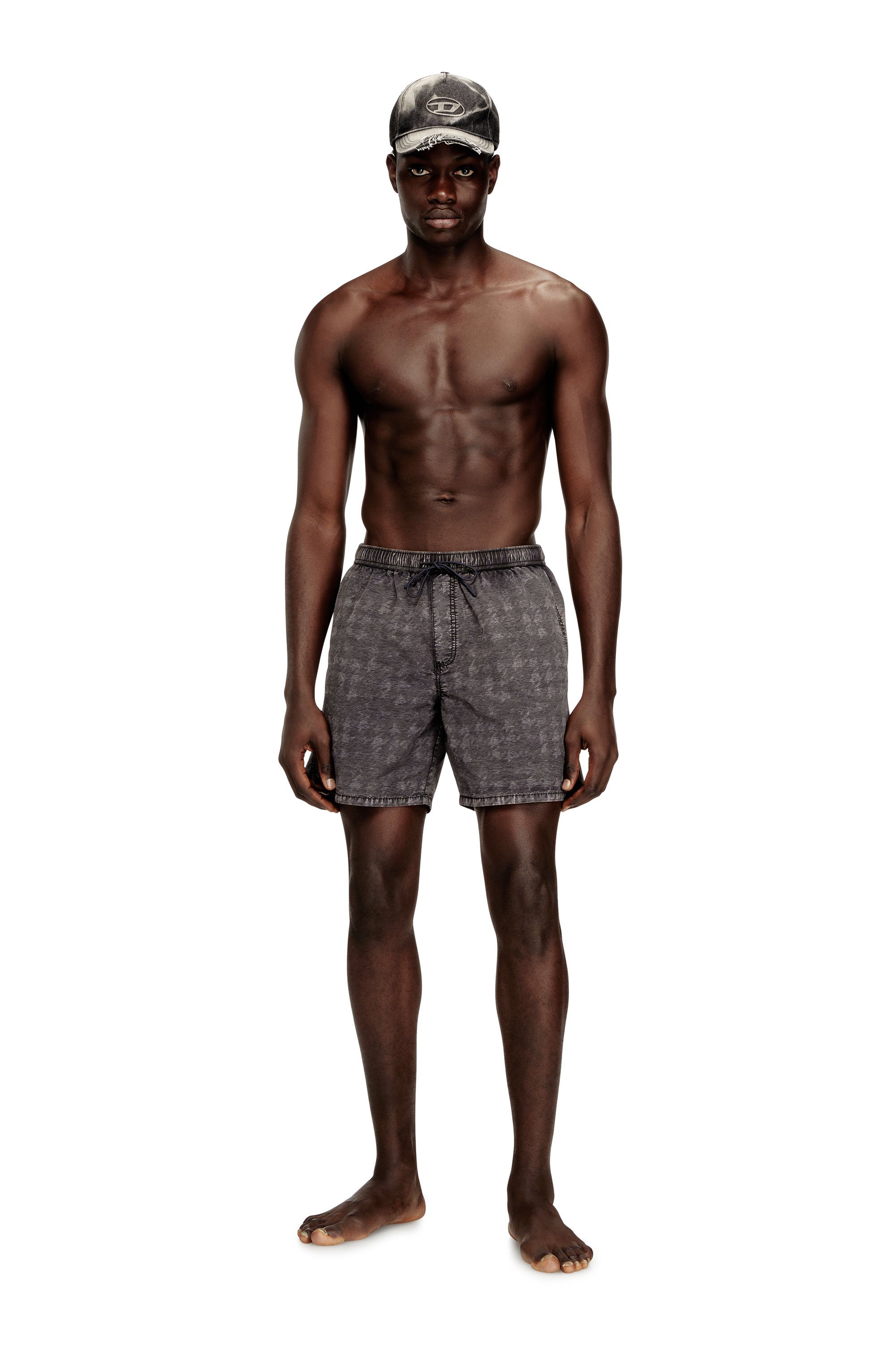 Diesel - CONOR-43-DNM, Male's Swim shorts with faded houndstooth pattern in グレー - 1