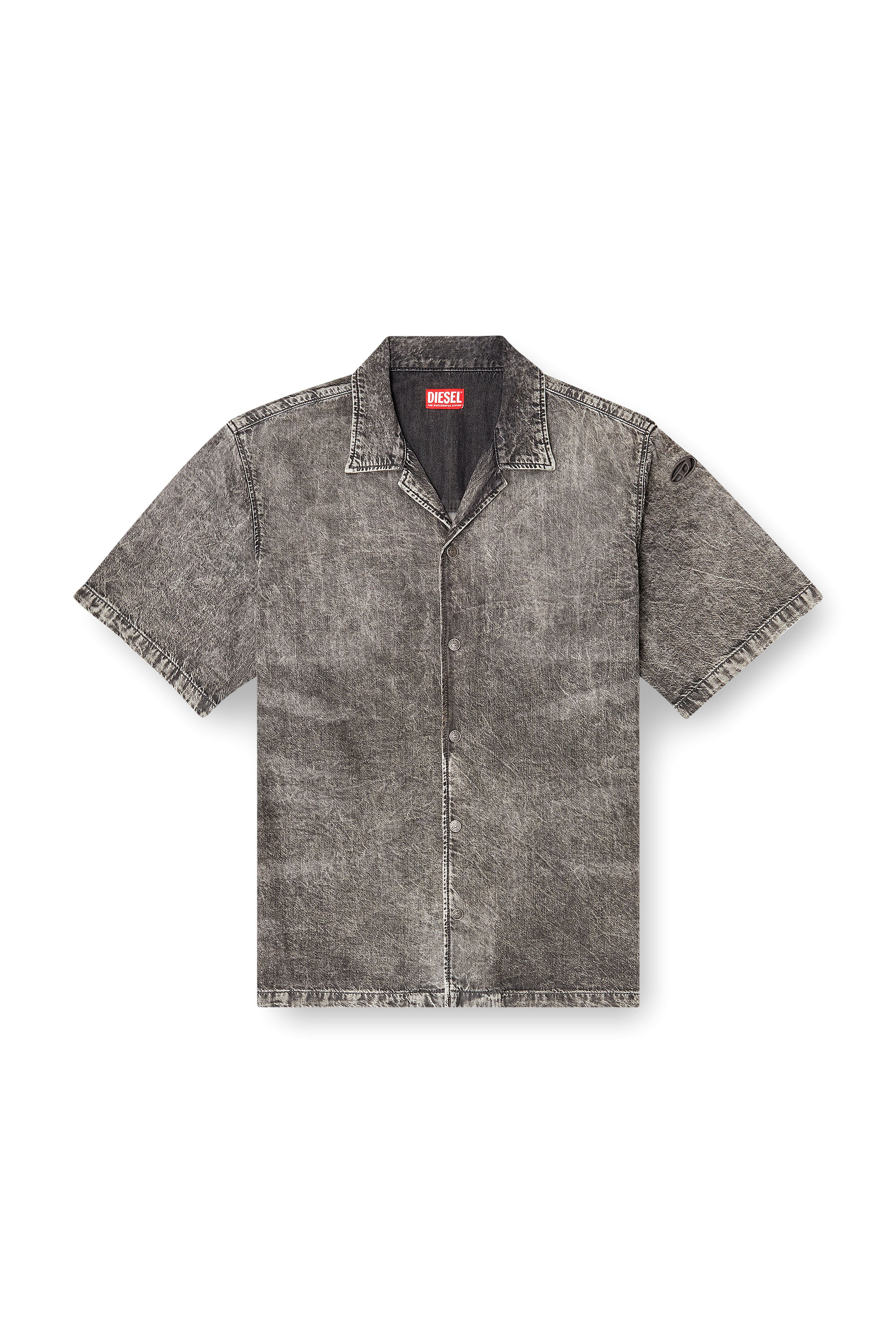 Diesel - D-NABIL-S5, Male's Bowling shirt in marbled denim in ブラック - 3