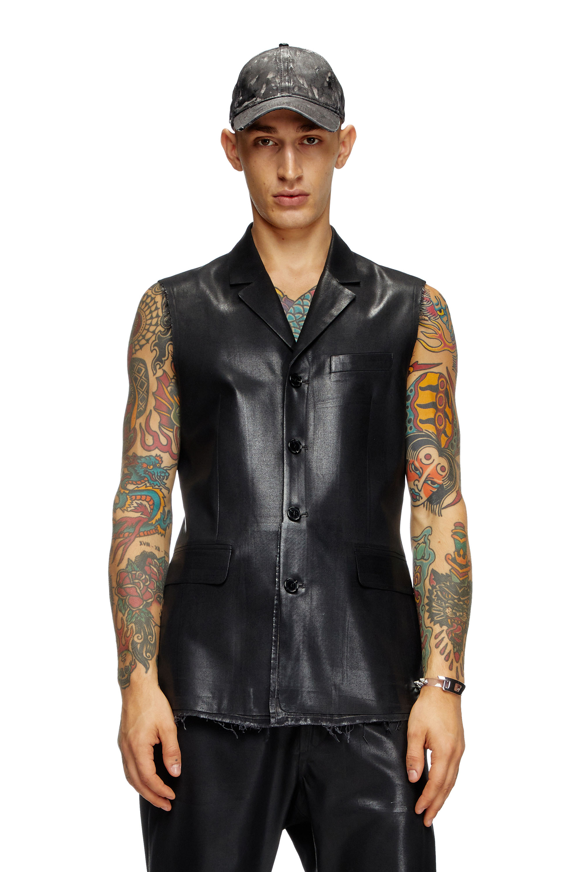 Diesel - J-PHOX-HEAV, Male's Tailored vest with coated front in ブラック - 1