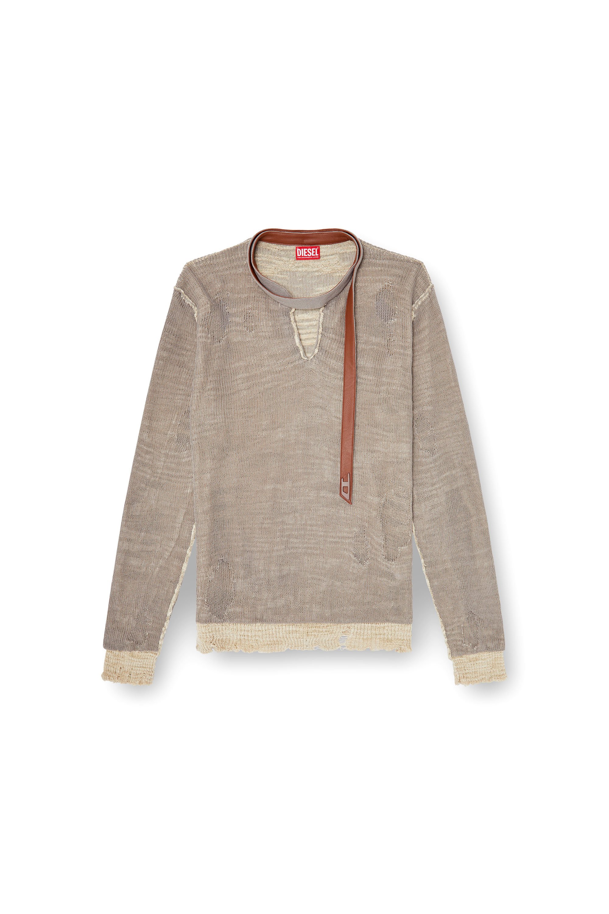 Diesel - K-DAIANERIS, Male's Distressed jumper with biker neck strap in ブラウン - 2