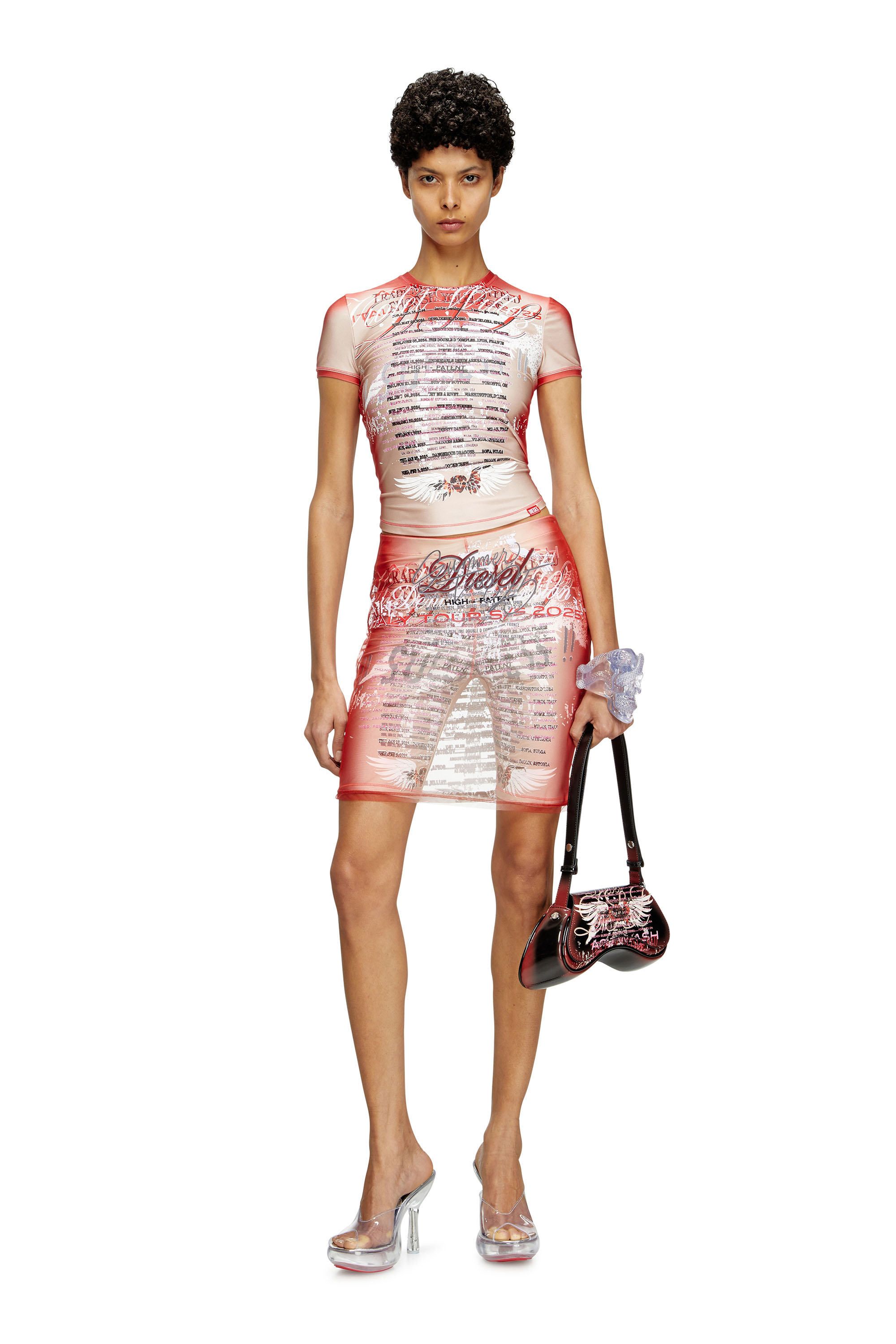 Diesel - T-KALYC-1, Female's Sheer T-shirt with lyrics print in ピンク / ホワイト - 1