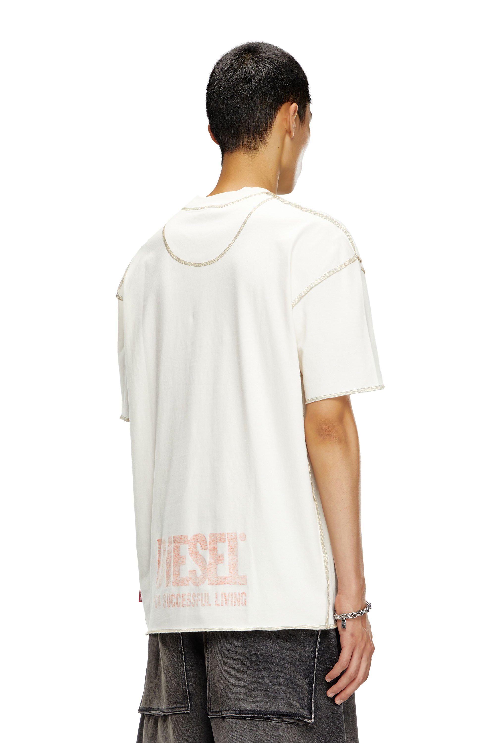 Diesel - T-CRAOR, Male's T-shirt with inside-out effect in ホワイト - 4
