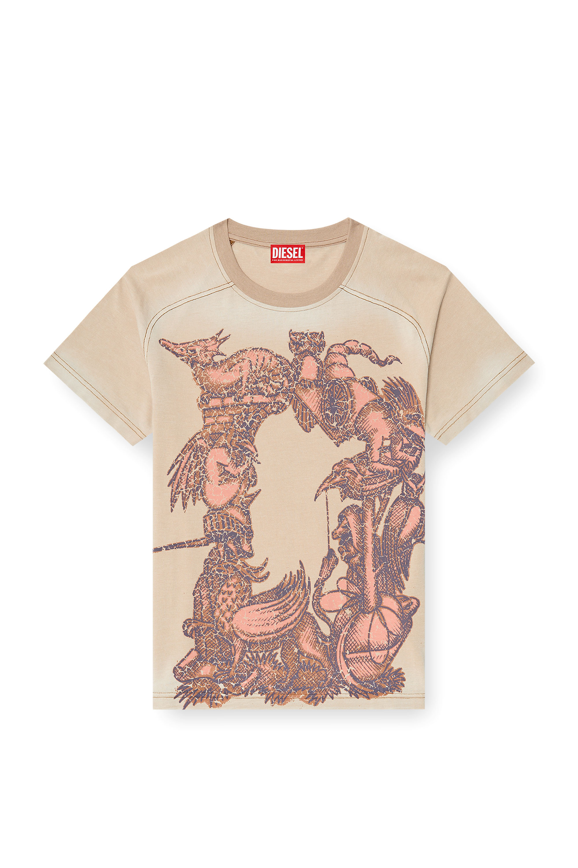 Diesel - T-LOJA, Male's Faded T-shirt with graphic motif in ライトブラウン - 3