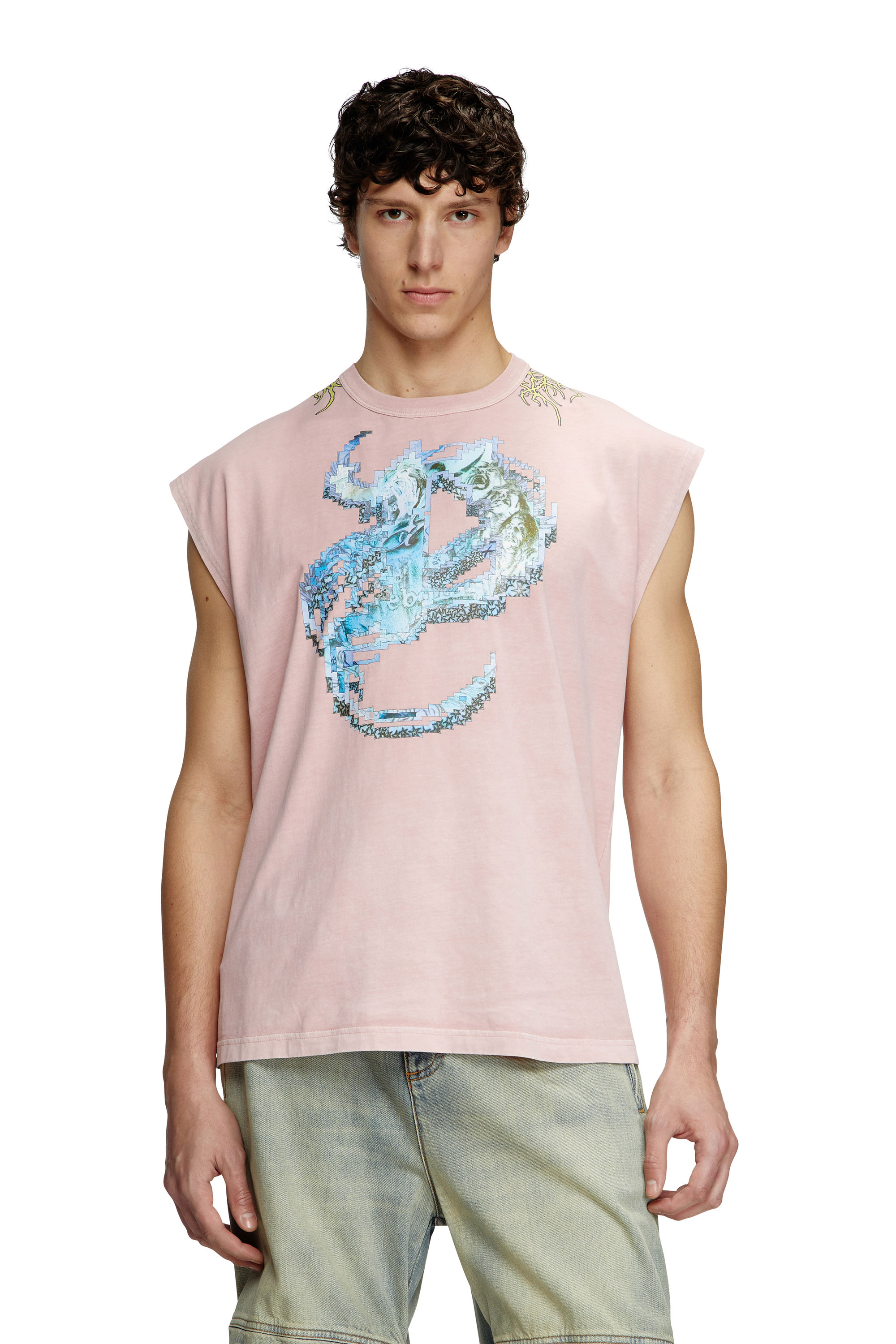 Diesel - T-BOXT-SL-R1, Male's Tank top with tattoo graphics in ピンク / ホワイト - 1