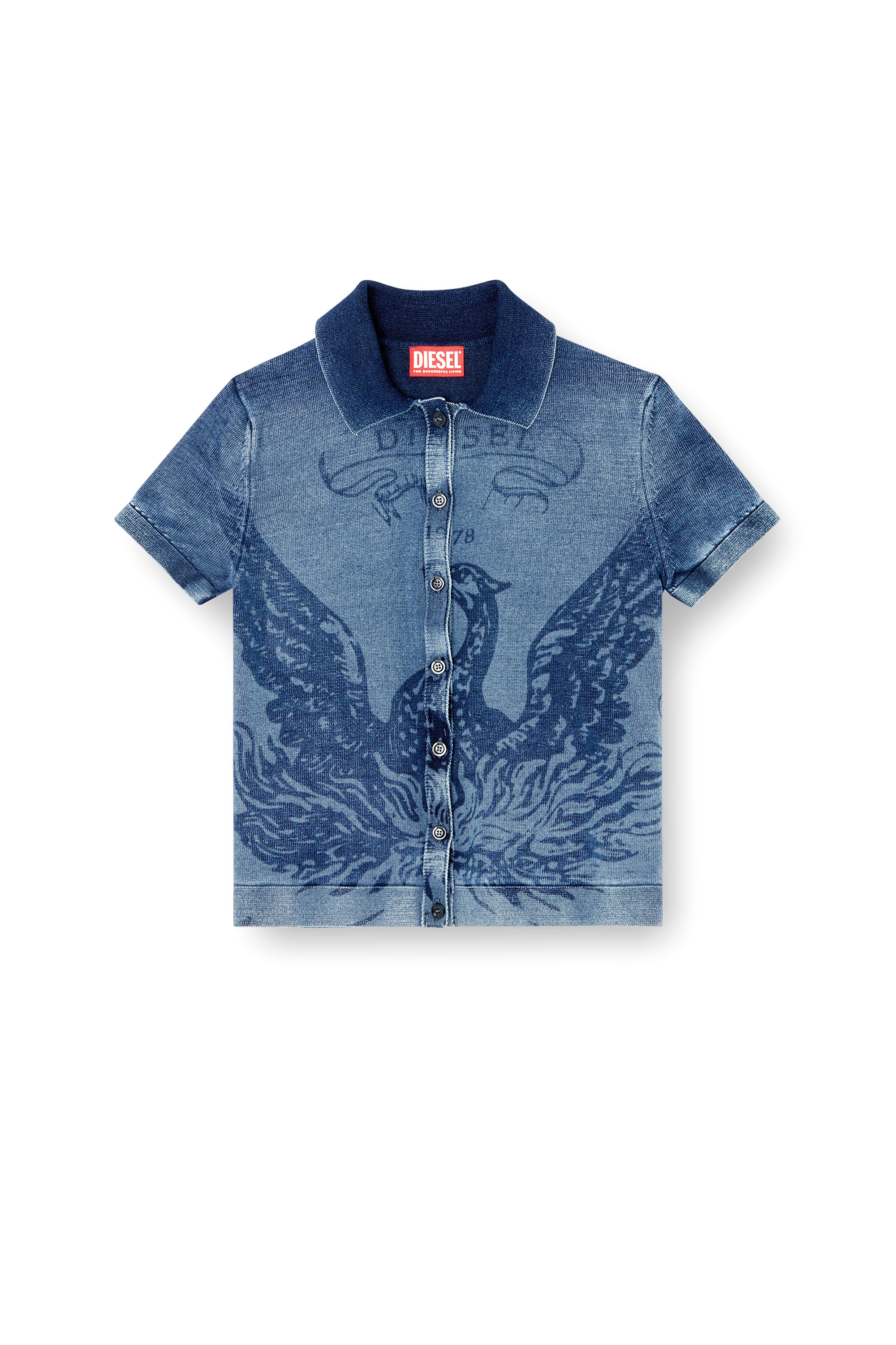 Diesel - M-FENNY, Female's Indigo shirt-cardigan with Phoenix logo in ミディアムブルー - 3