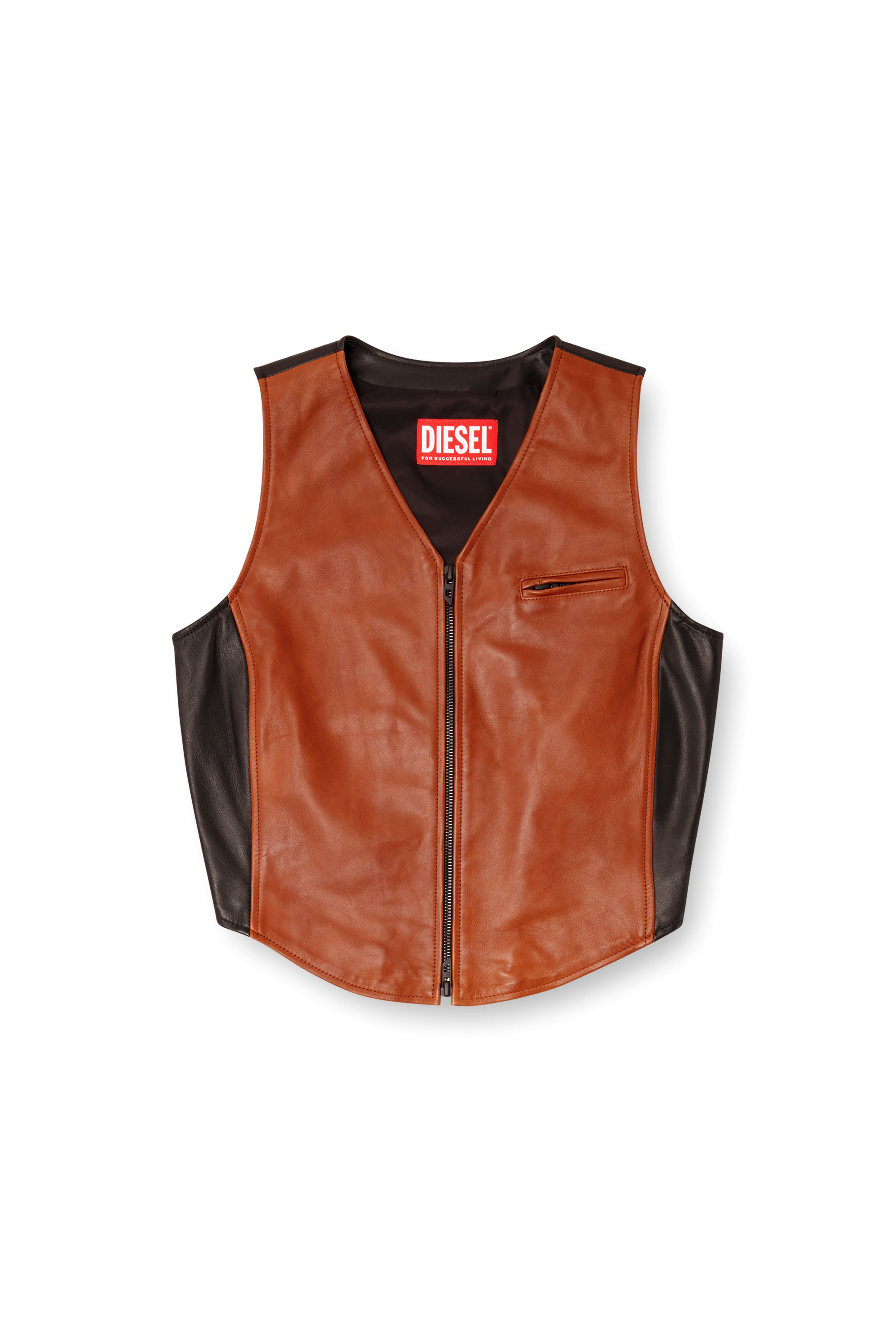 Diesel - L-USTRA, Female's Cropped colour-block leather vest in ブラック/ブラウン - 3