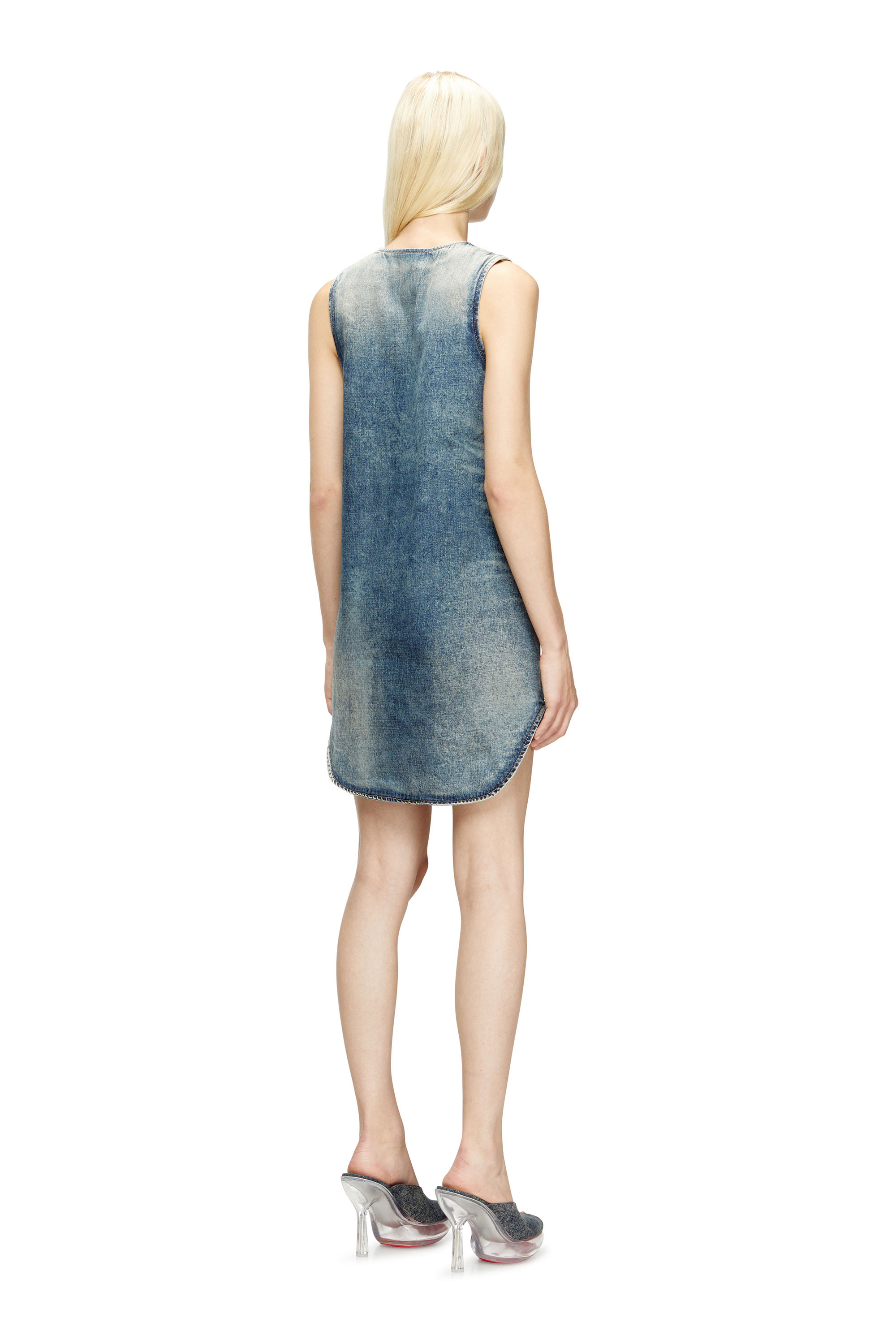 Diesel - DE-LARIS-DRESS-S, Female's Short dress in marbled denim in ミディアムブルー - 4