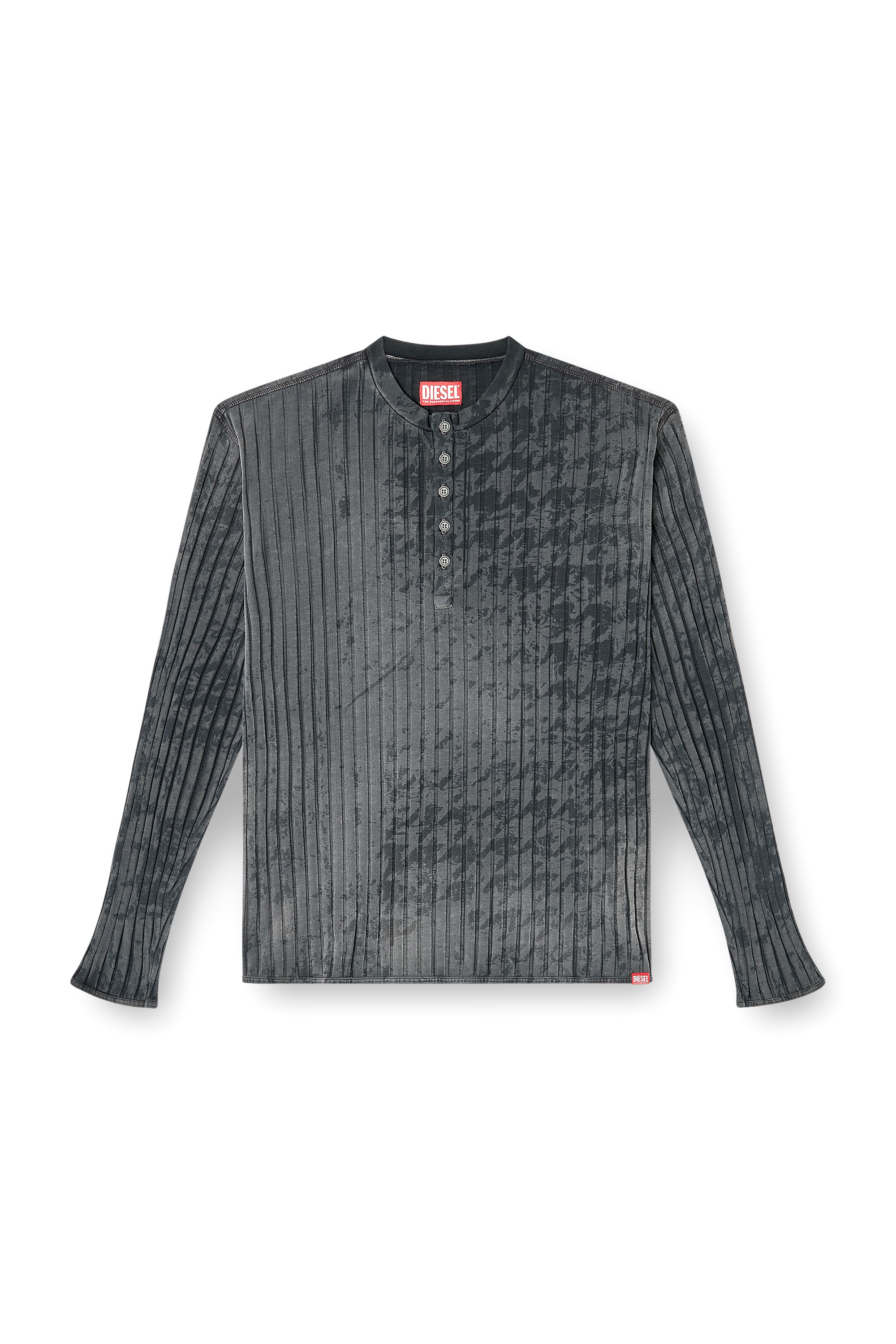 Diesel - T-ALLY-PIE, Male's Ribbed Henley top with houndstooth motif in ブラック - 2