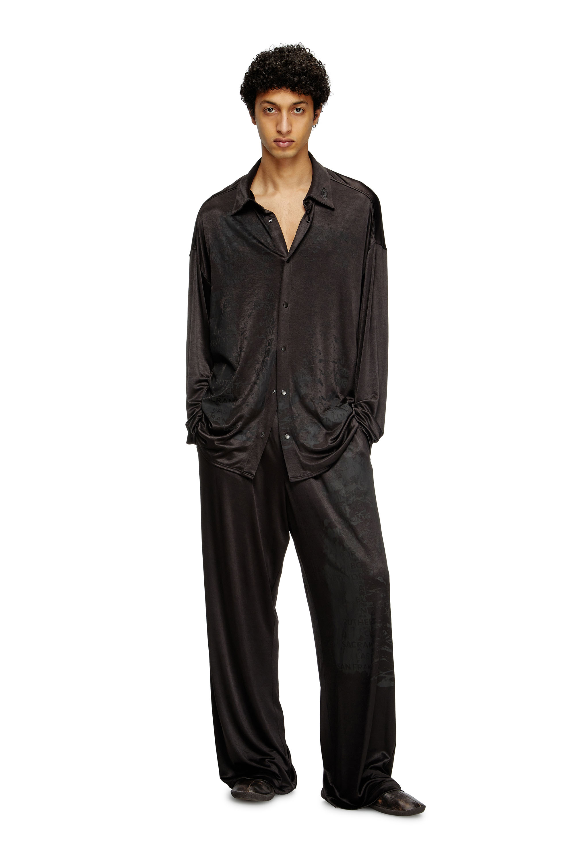 Diesel - S-FREDRIC-PLAIN, Male's Shirt in sleek acetate jersey in ブラック - 1