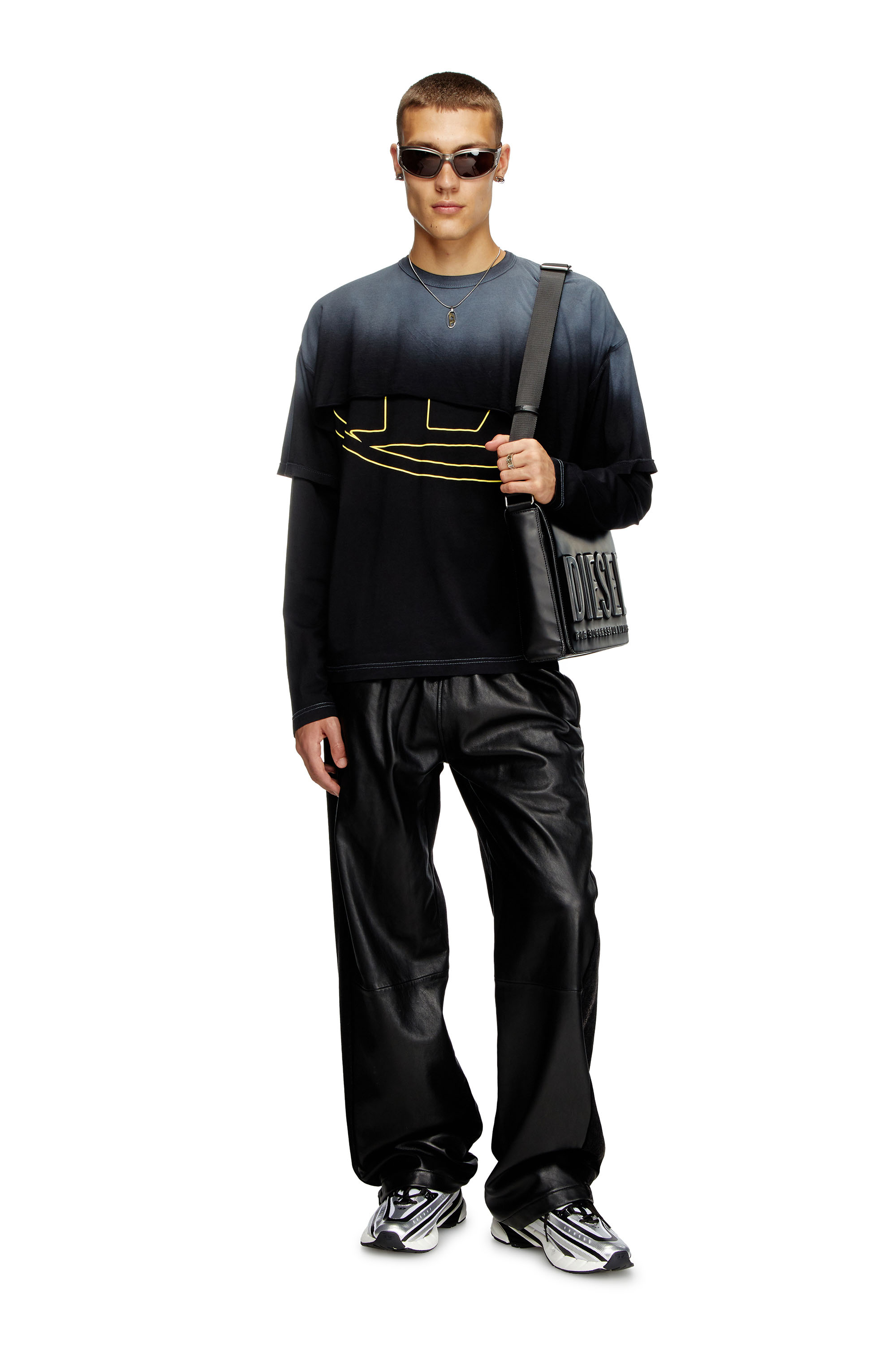 Diesel - T-BESH-CUT, Male's Destroyed layered long-sleeve T-shirt in ブラック - 2