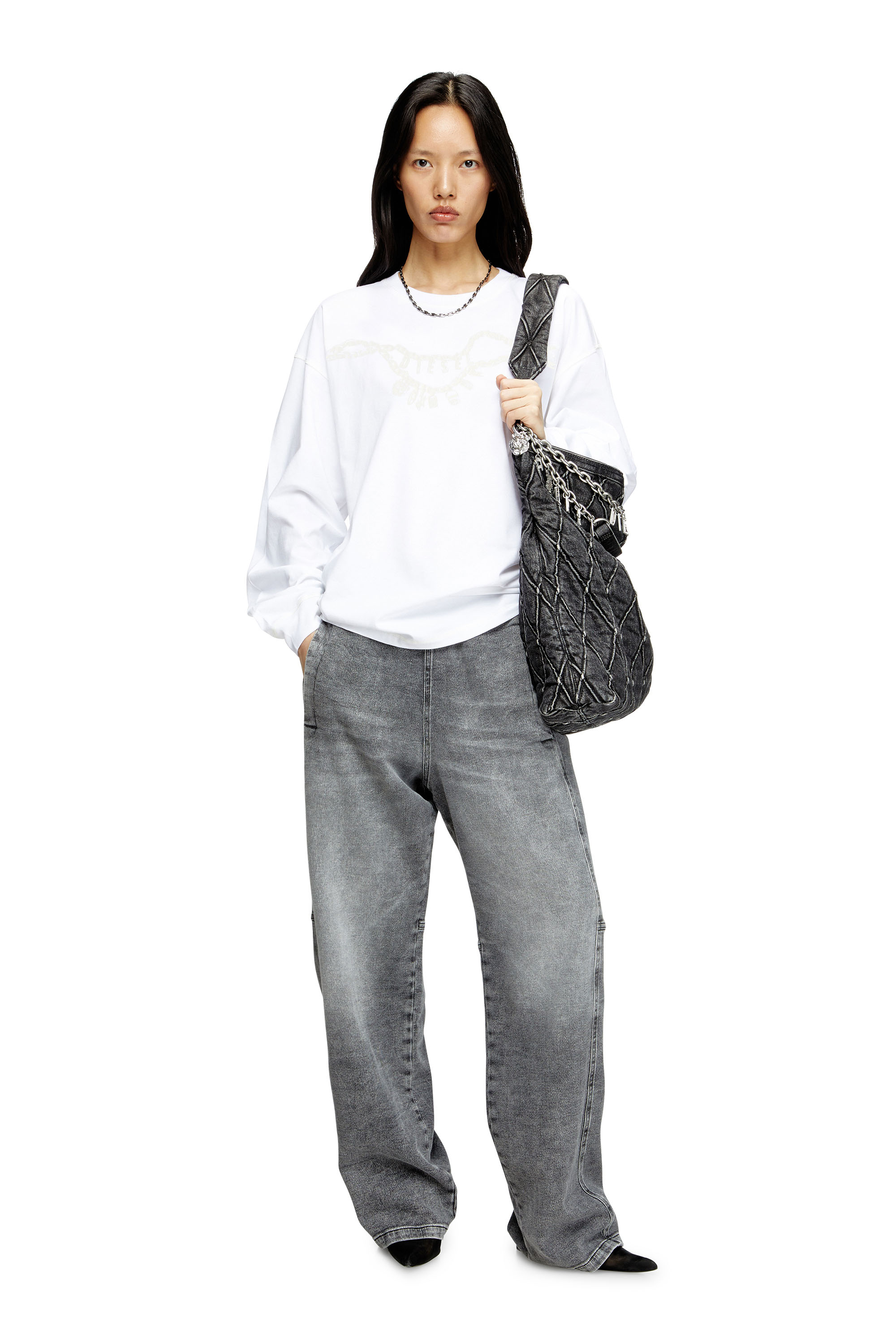 Diesel - T-BOXT-LS-HOSHI, Unisex's Long-sleeve T-shirt with charm necklace print in ホワイト - 5