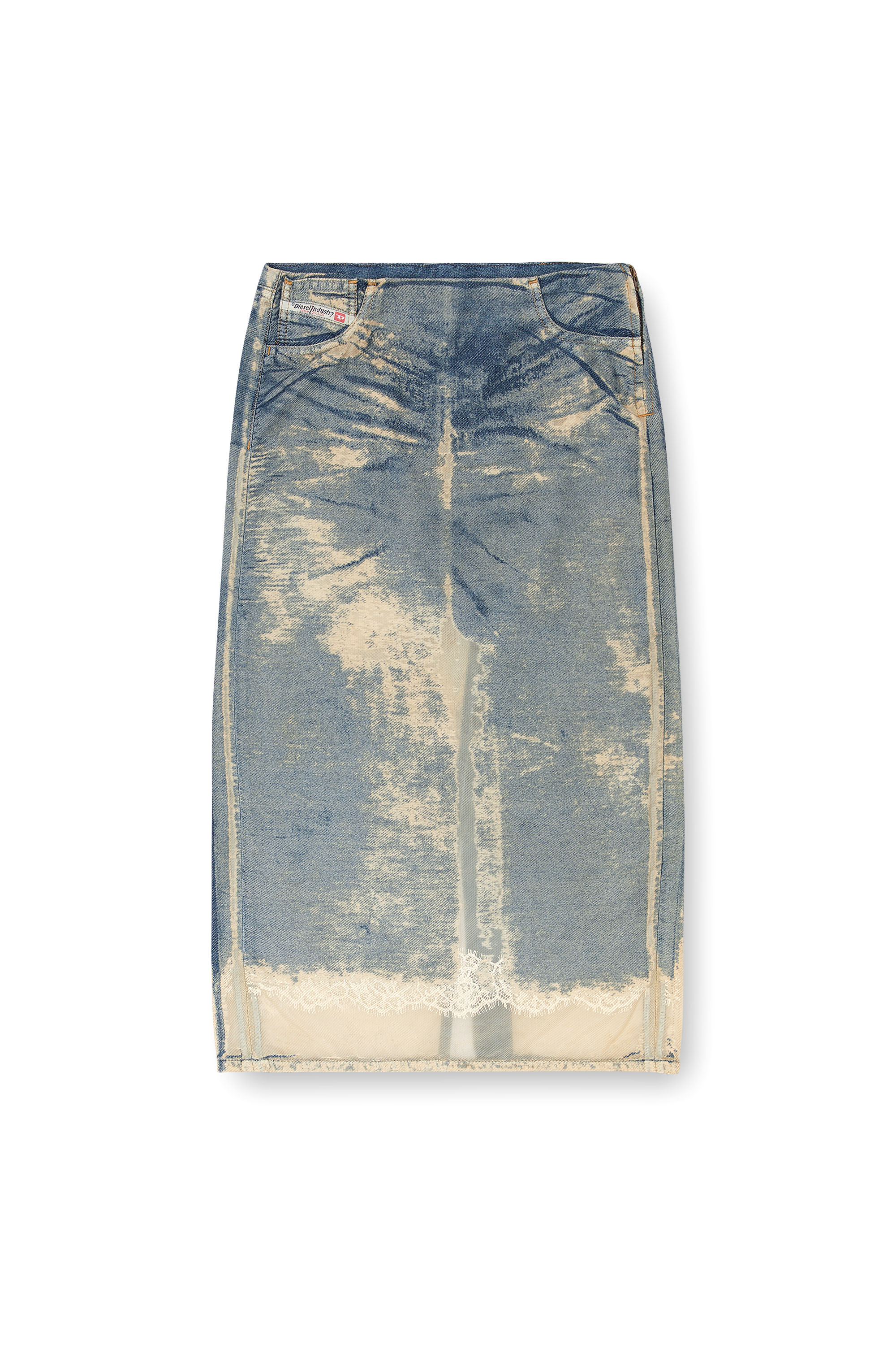 Diesel - DE-PRA-FSF, Female's Midi skirt in floating devoré denim in ミディアムブルー - 3