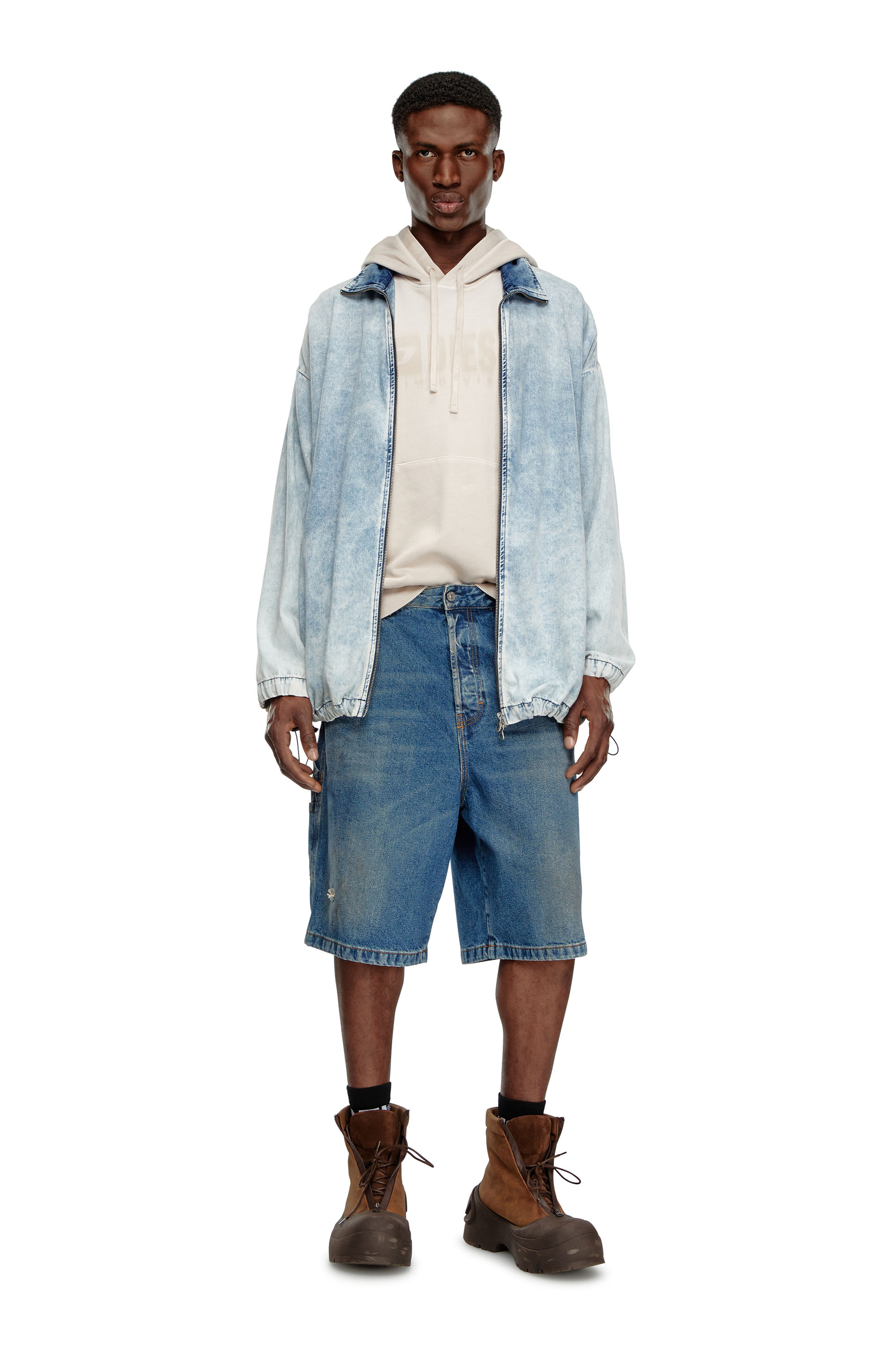 Diesel - D-LIVERY-SHORT, Male's Denim utility shorts with dusty wash in ミディアムブルー - 1