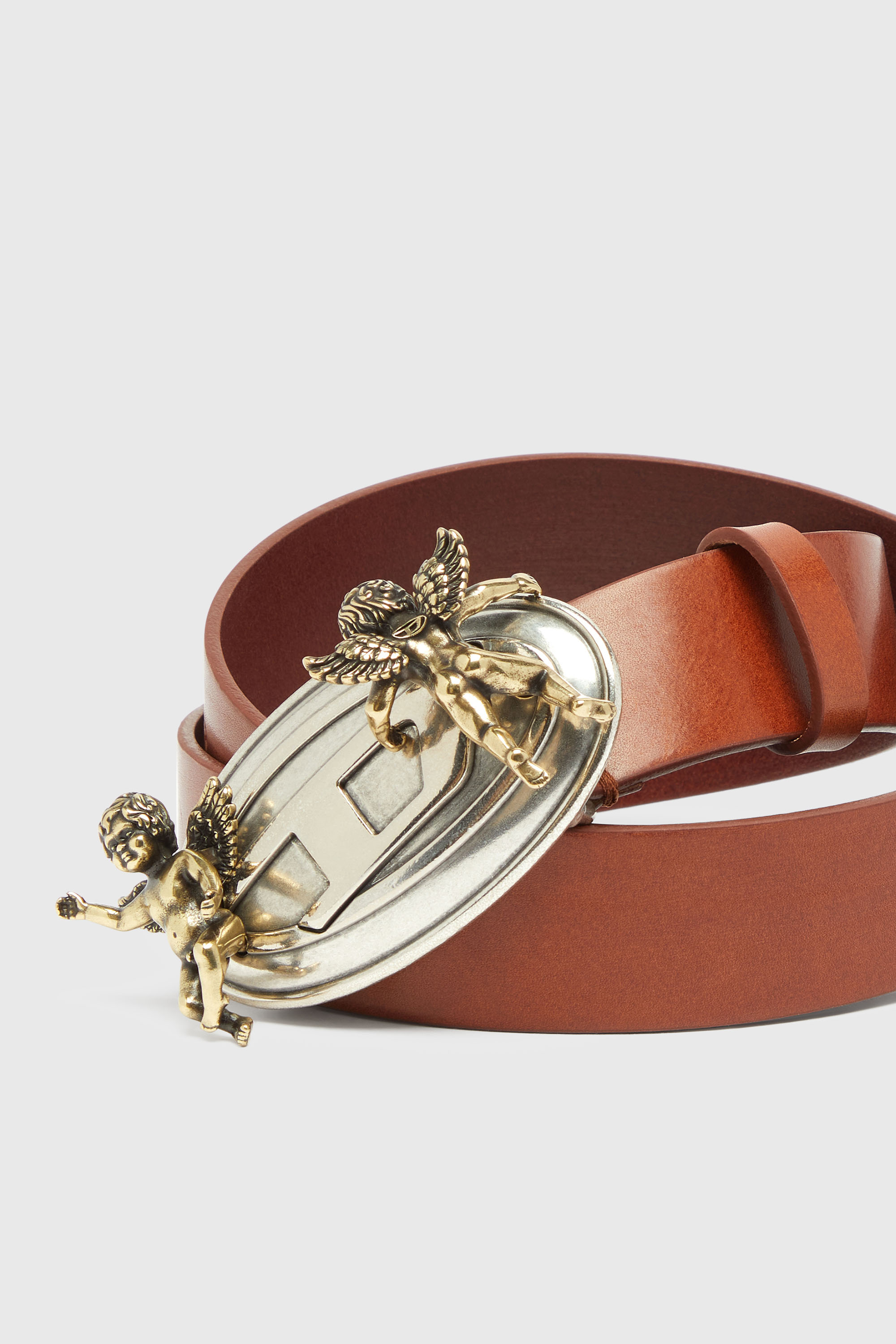 Diesel - B-OVAL ANGELS 35, Female's 3.5cm leather belt with cherub Oval D buckle in ブラウン - 3