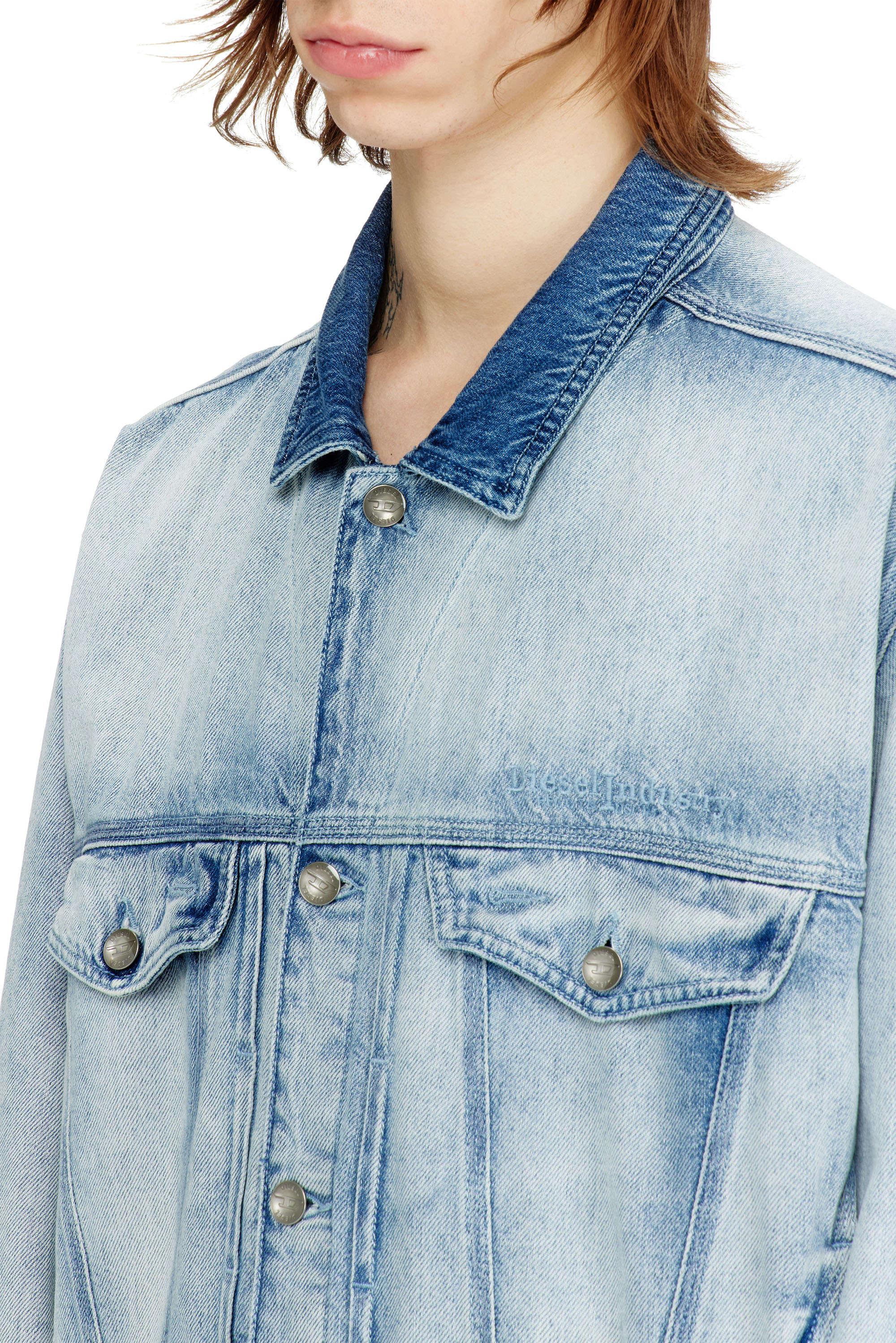 Diesel - D-DENVER-FSI1, Unisex's Trucker jacket in medium-light skeleton denim in ライトブルー - 4