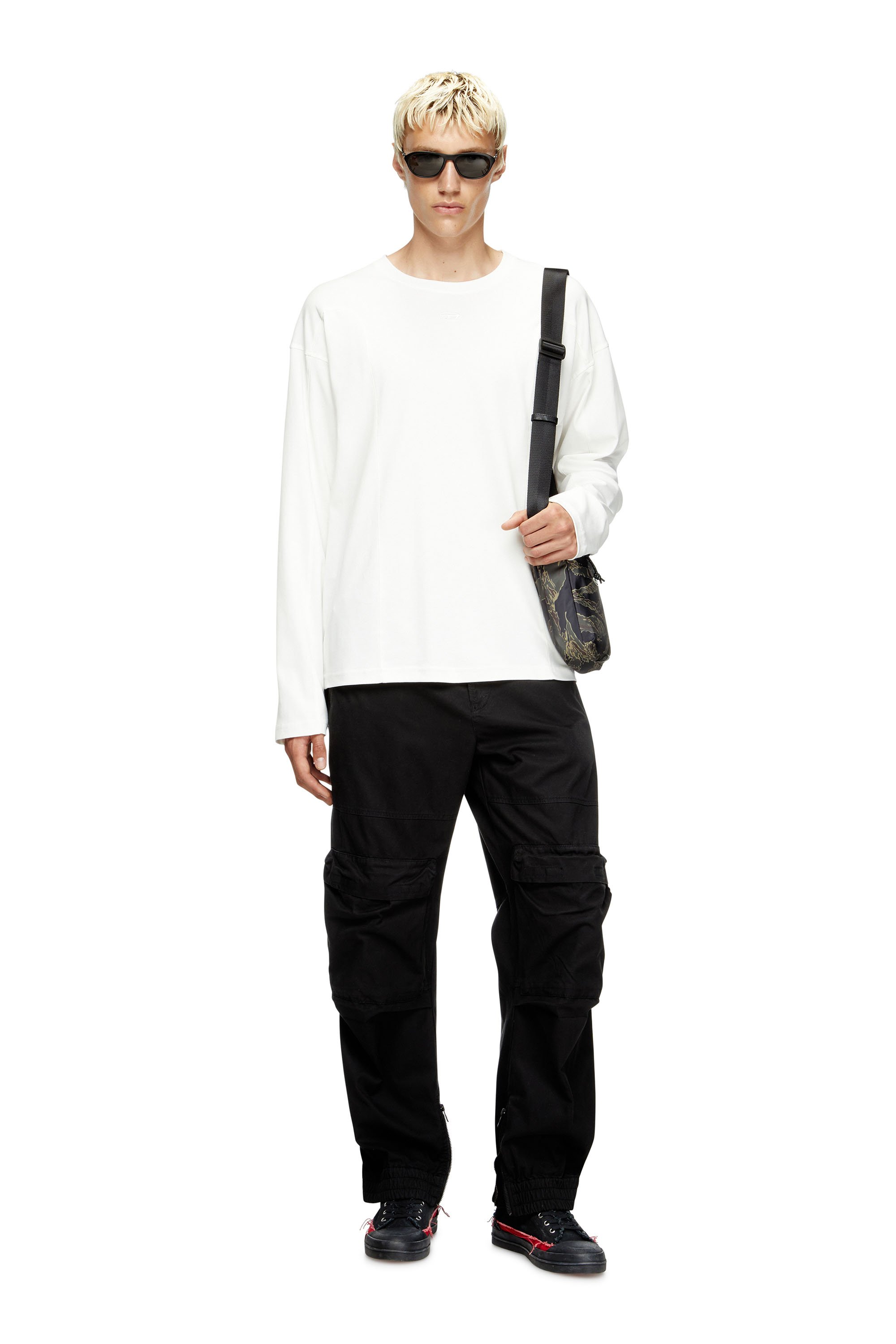 Diesel - T-BOXT-LS-INT, Male's Long-sleeve T-shirt with panels in ホワイト - 2
