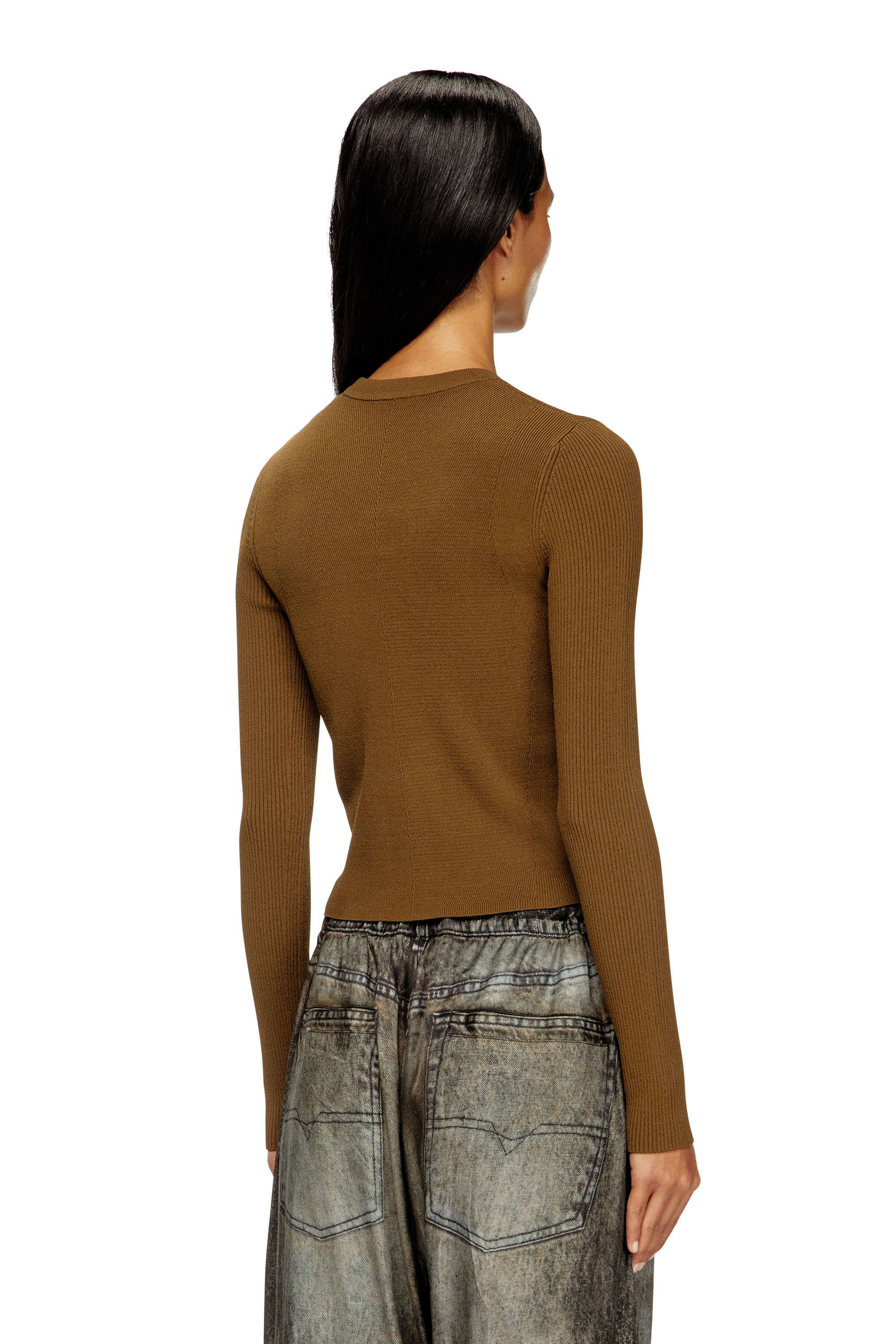 Diesel - M-VALARI, Female's Rib-knit viscose-blend top with Oval D in グリーン - 4