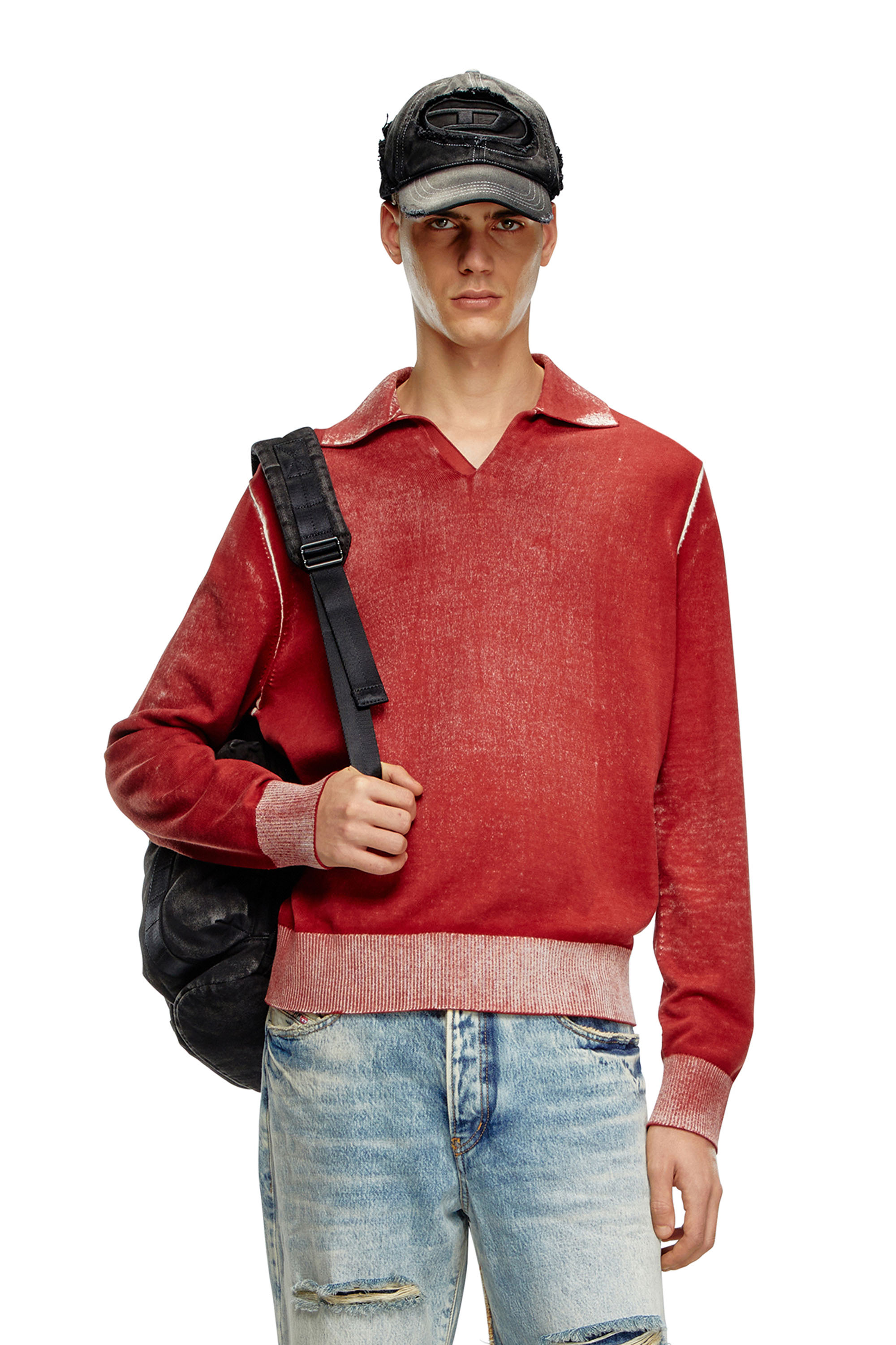 Diesel - K-LORENZO, Male's Reverse-print polo jumper in レッド - 1