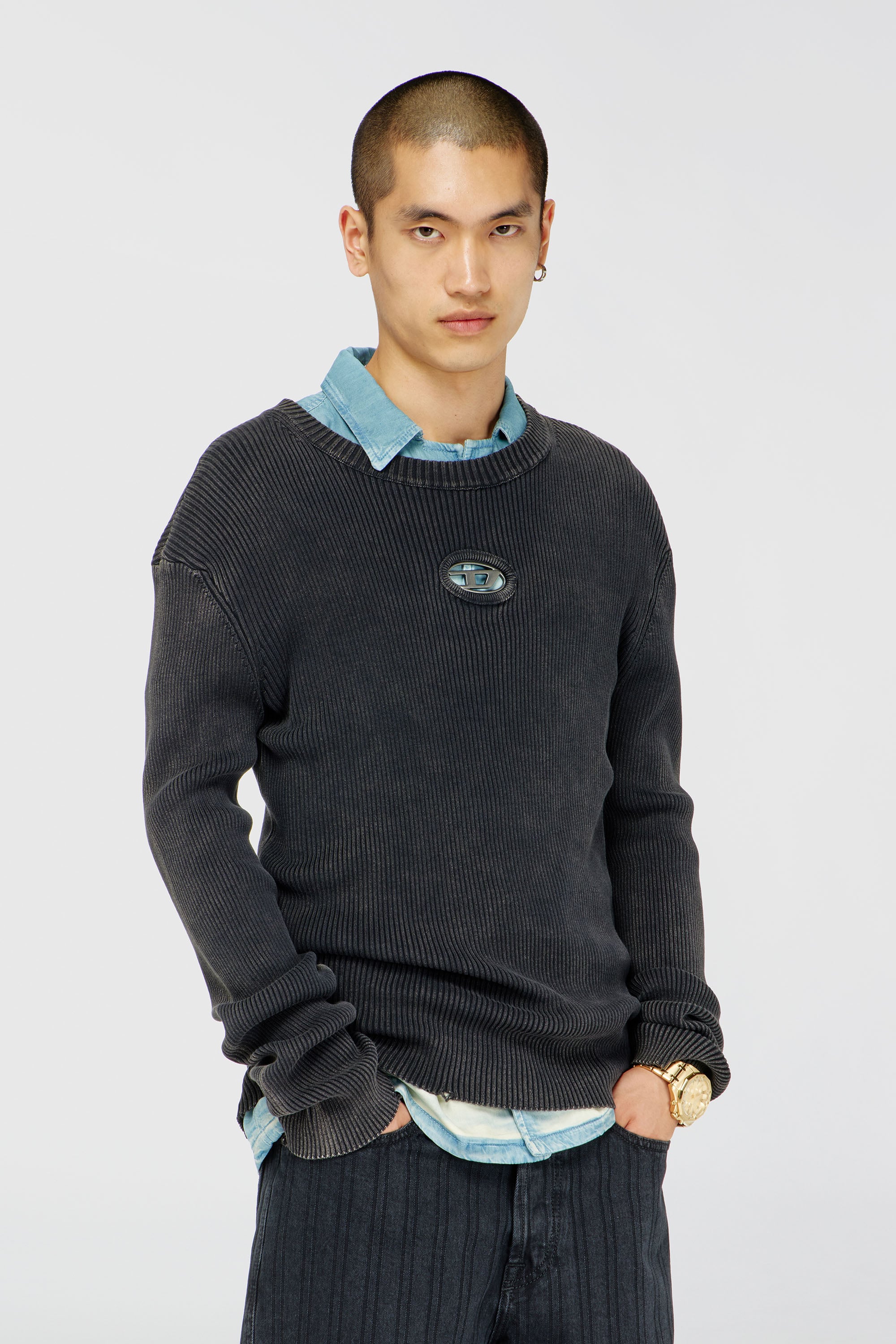 Diesel - K-DARREN-D, Male's プルオーバーニット in グレー - 1