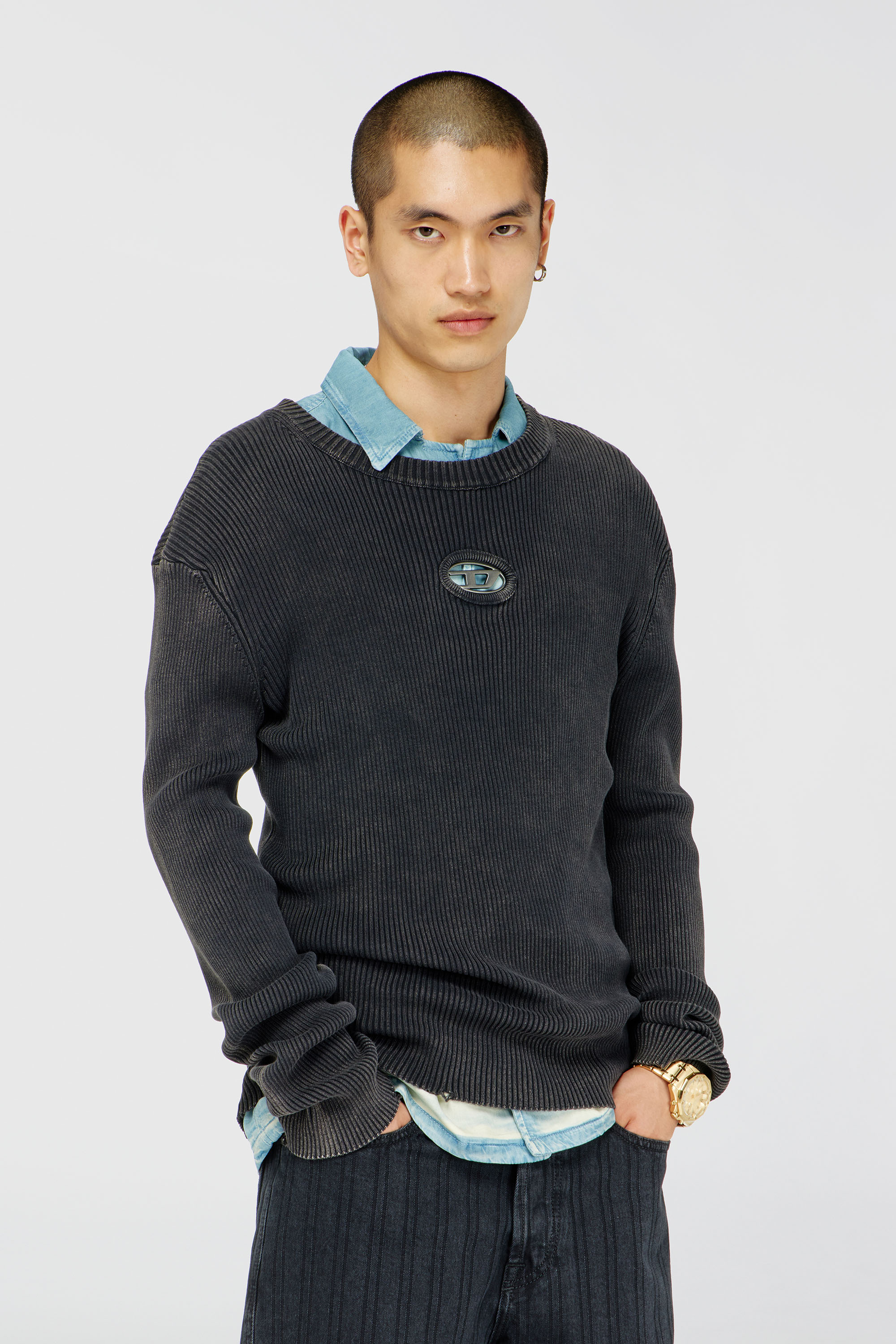 Diesel - K-DARREN-D, Male's プルオーバーニット in グレー - 3