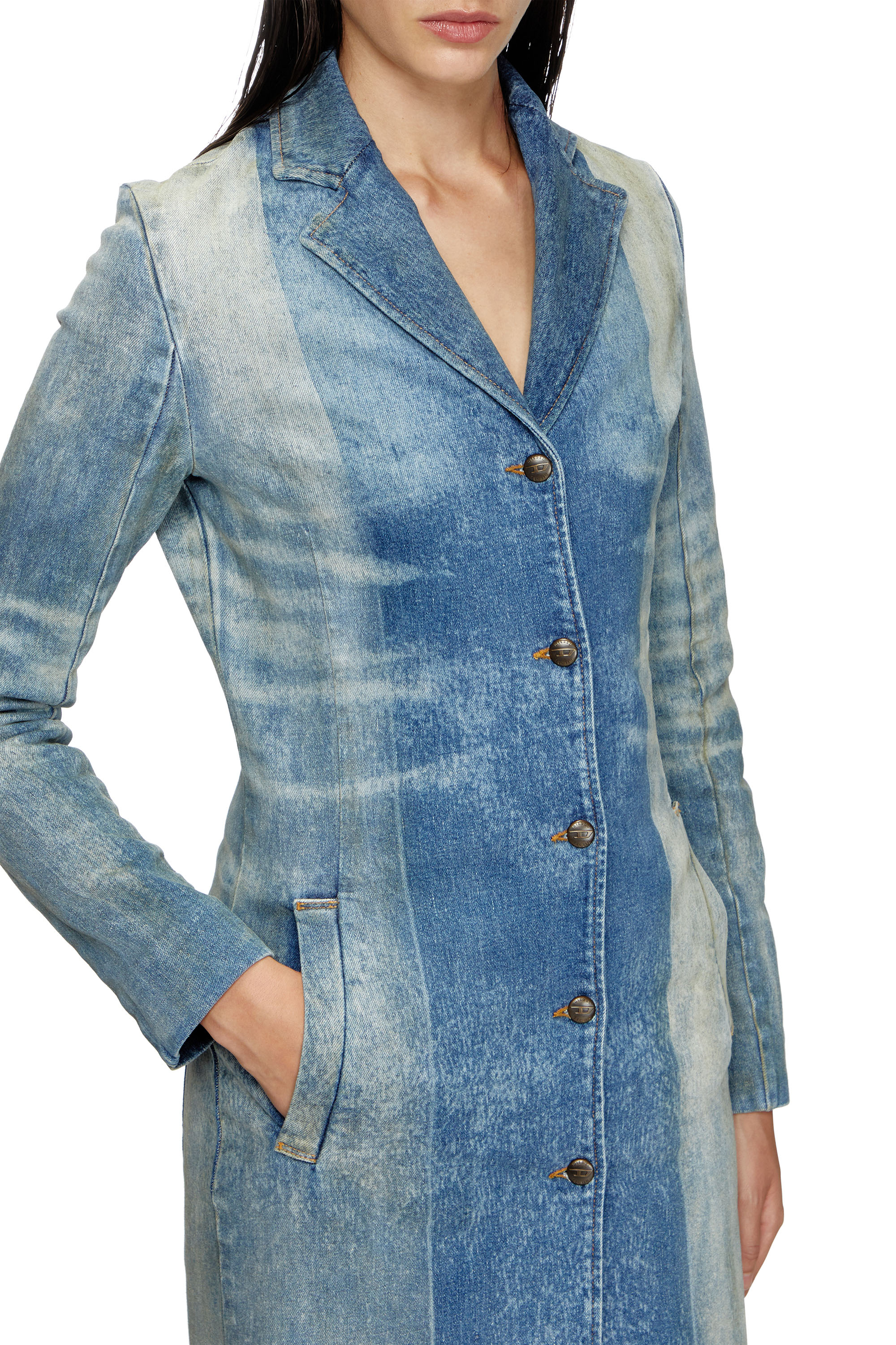 Diesel - DE-LAMOUR-FSF, Female's Denim coat with solarised folds in ミディアムブルー - 5