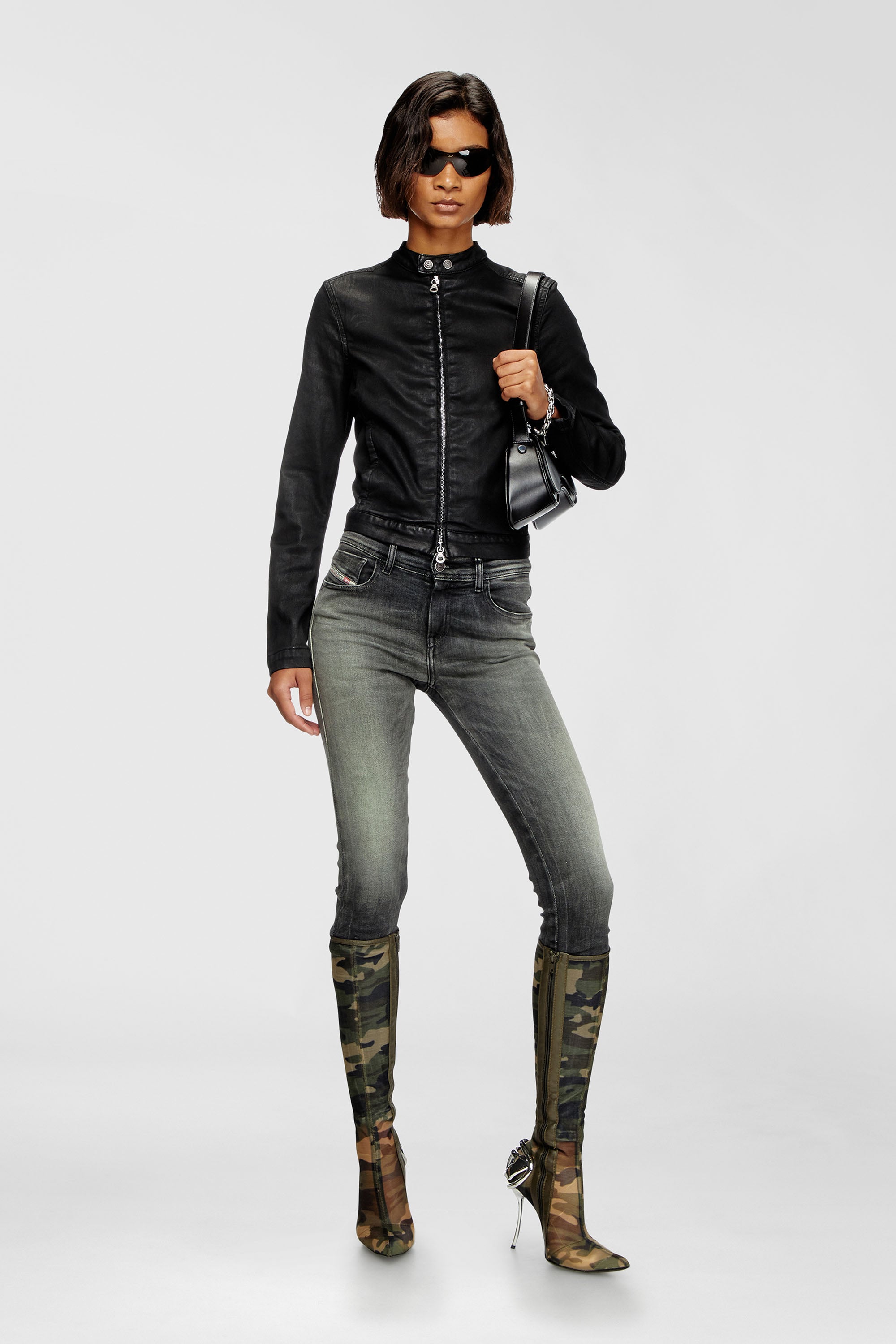 Diesel - DE-MORNIN JOGG, Female's Moto jacket in coated denim in ブラック - 2