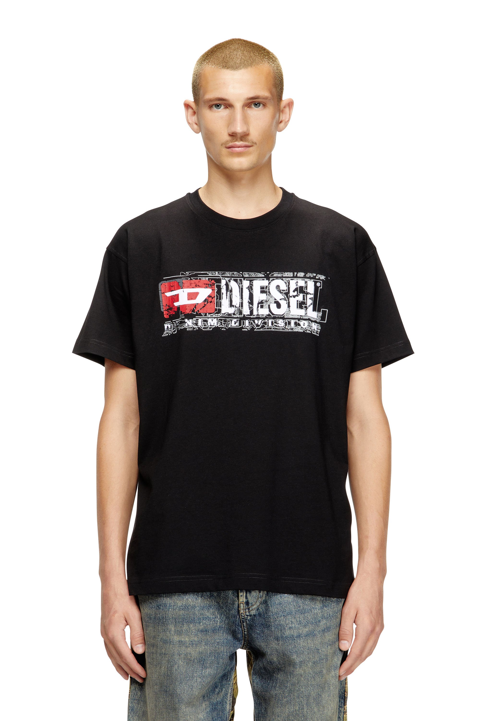 Diesel - T-NORM-T6, Male's T-shirt with flocked Diesel Denim Division logo in ブラック - 1