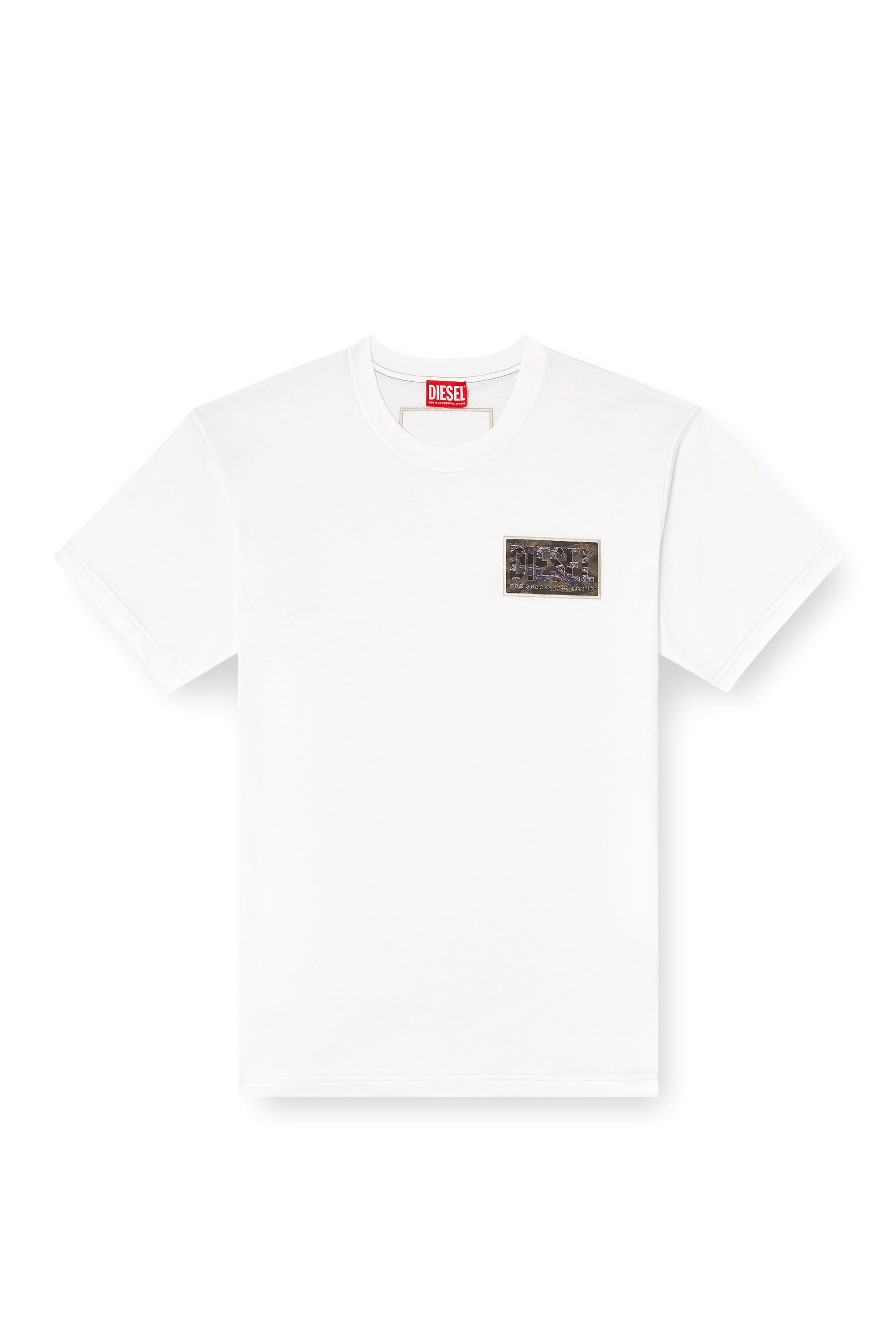 Diesel - T-NORM-T3, Male's T-shirt with camo logo patch in ホワイト - 3