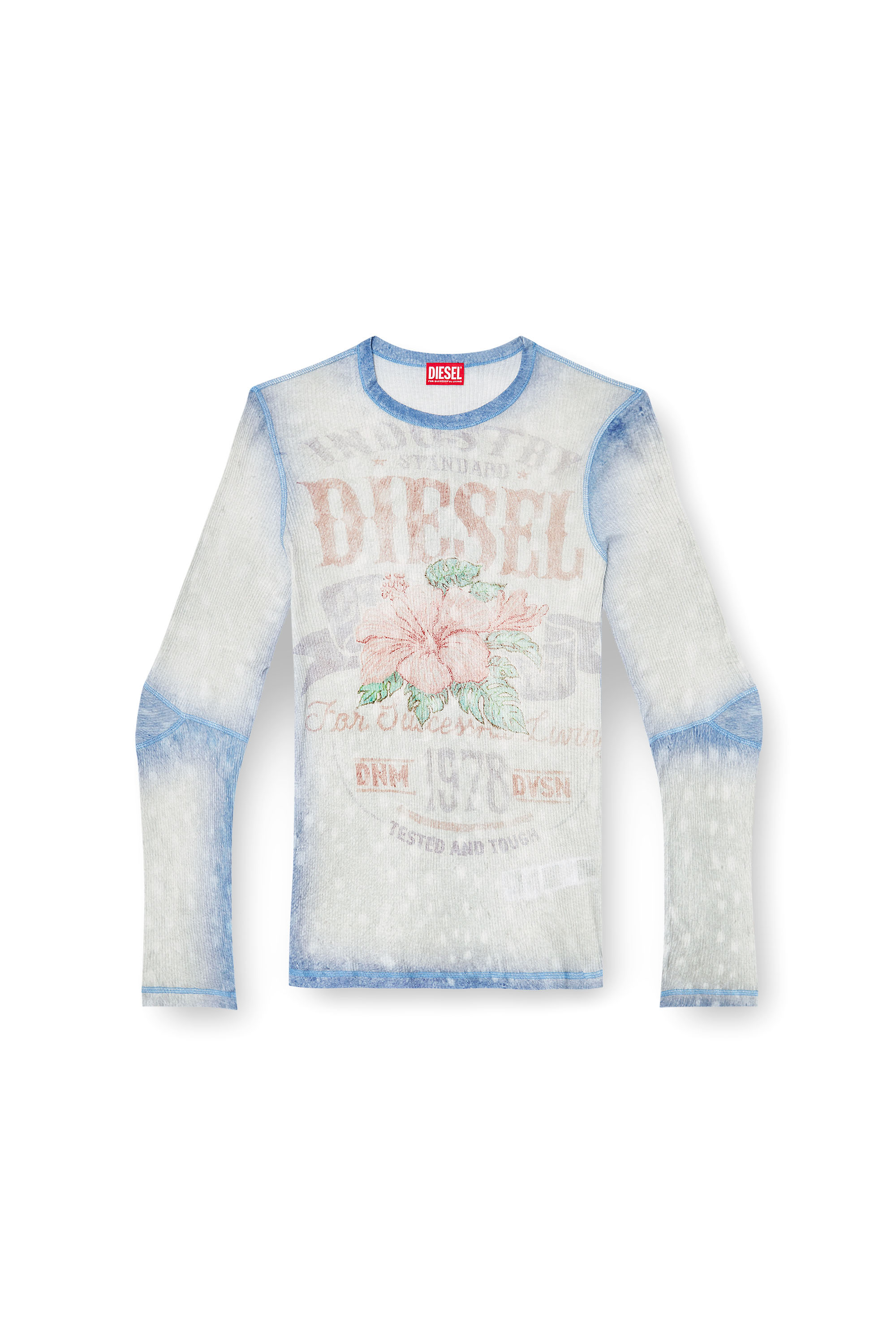 Diesel - T-GASPAR, Male's Printed top in light rib jersey in ブルー/ホワイト - 2