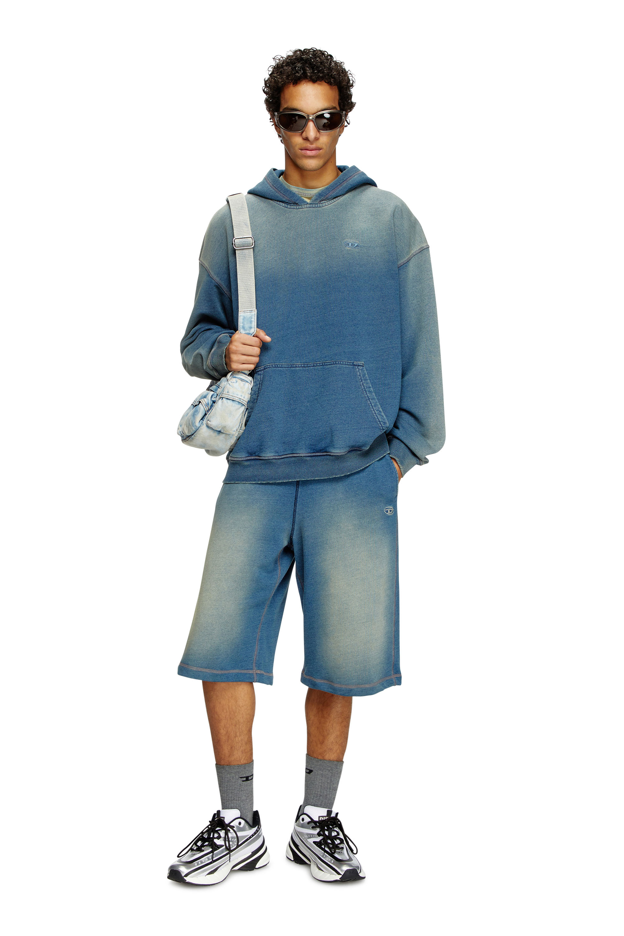 Diesel - S-BOXT-HOOD-R6, Male's Faded hoodie with logo embroidery in ブルー - 2