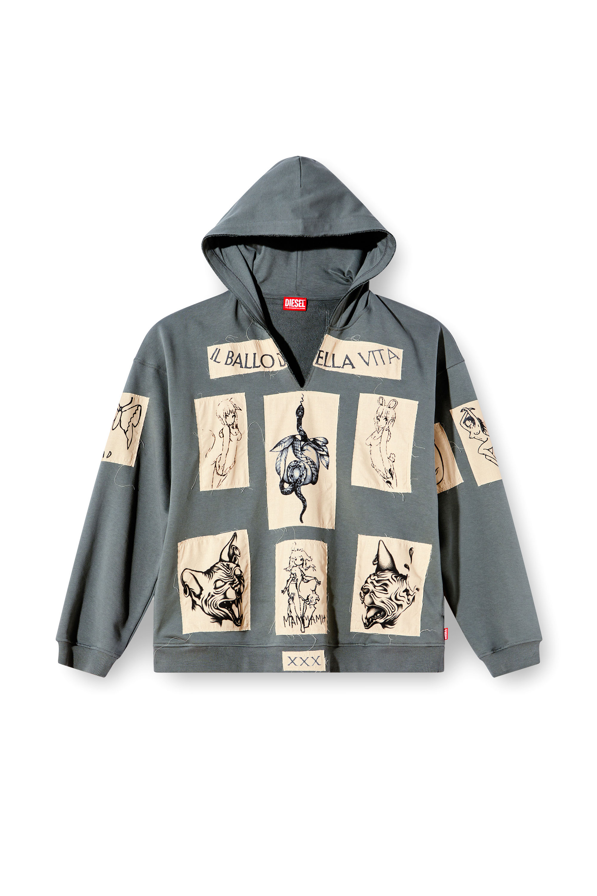 Diesel - S-BOXT-HOOD-DD, Unisex's Hoodie with tattoo patches in グレー - 3
