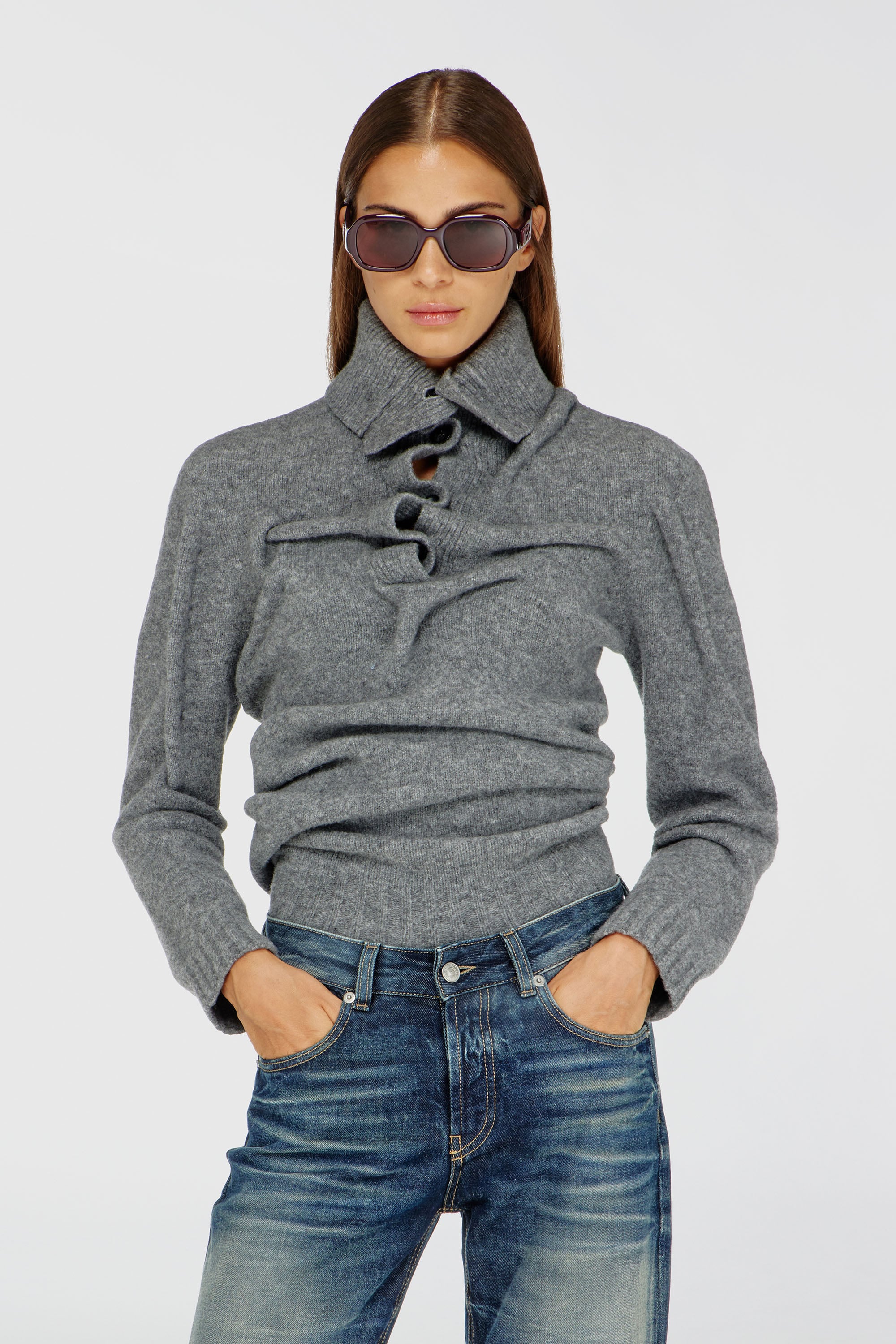 Diesel - M-AMARY, Female's Button-neck jumper in wrinkled boiled knit in null - 1