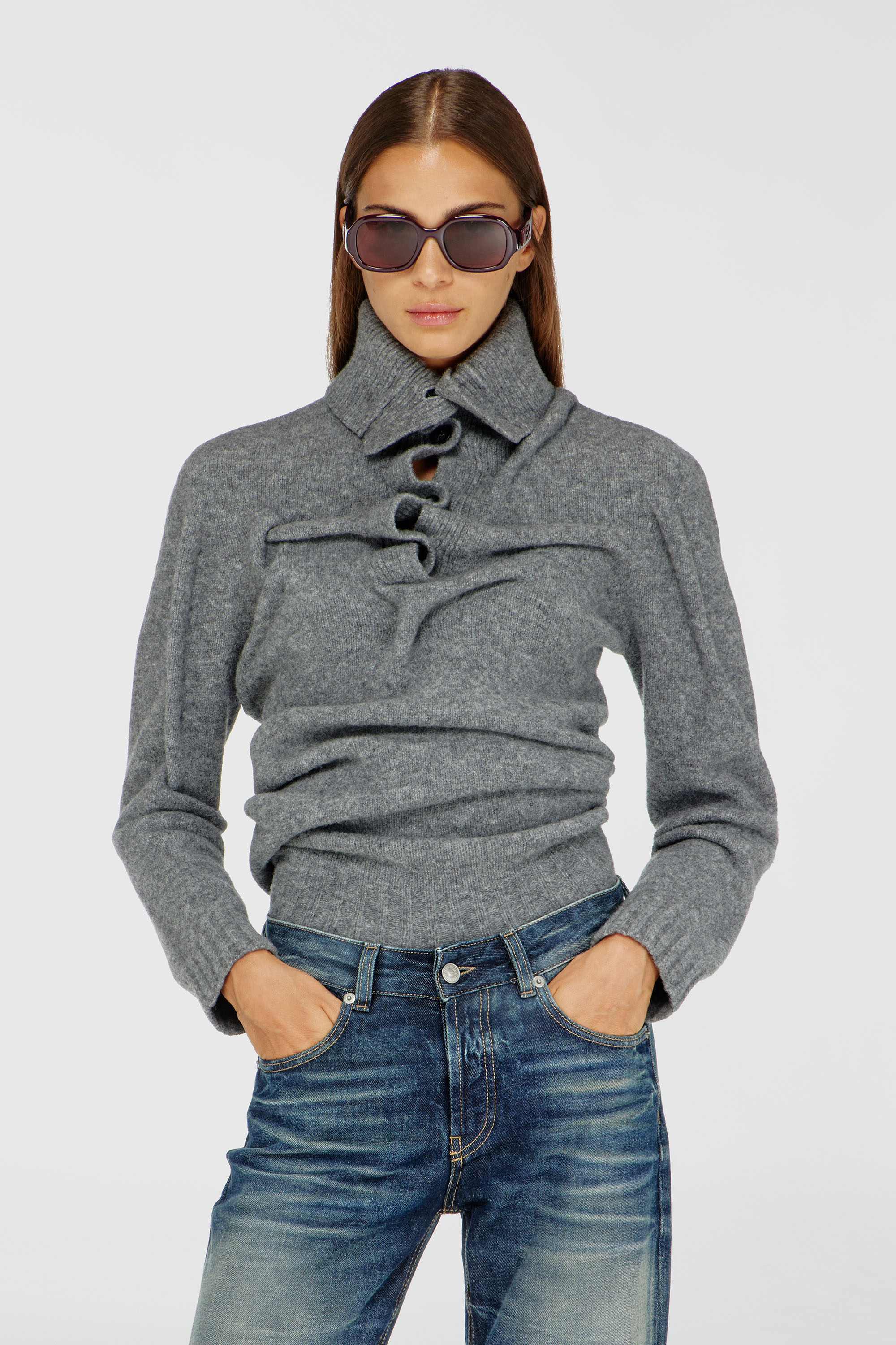 Diesel - M-AMARY, Female's Button-neck jumper in wrinkled boiled knit in null - 3
