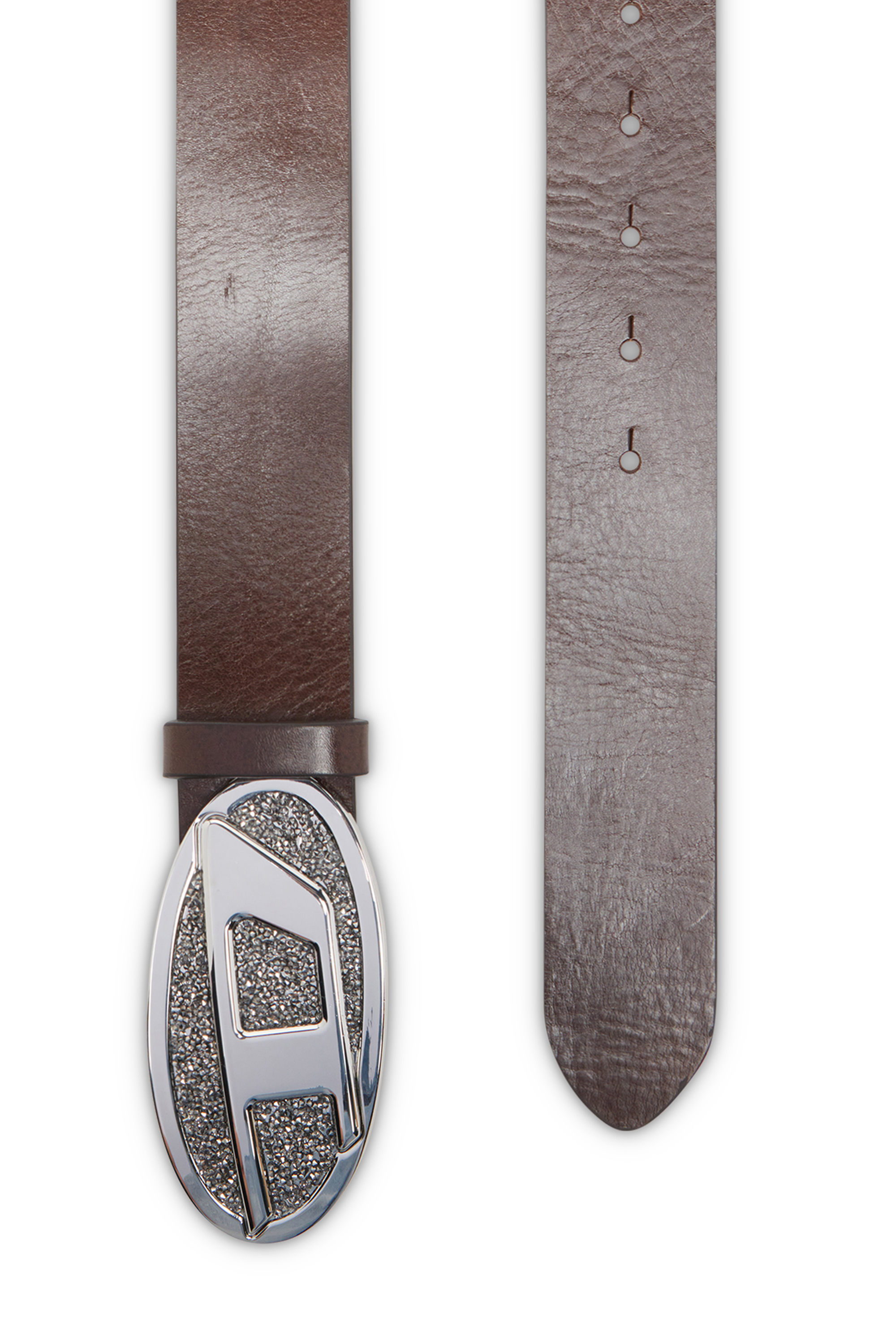 Diesel - B-1DR 2.0 FULL ROCKS, Female's 4cm leather belt with rhinestone Oval D buckle in ブラウン - 2