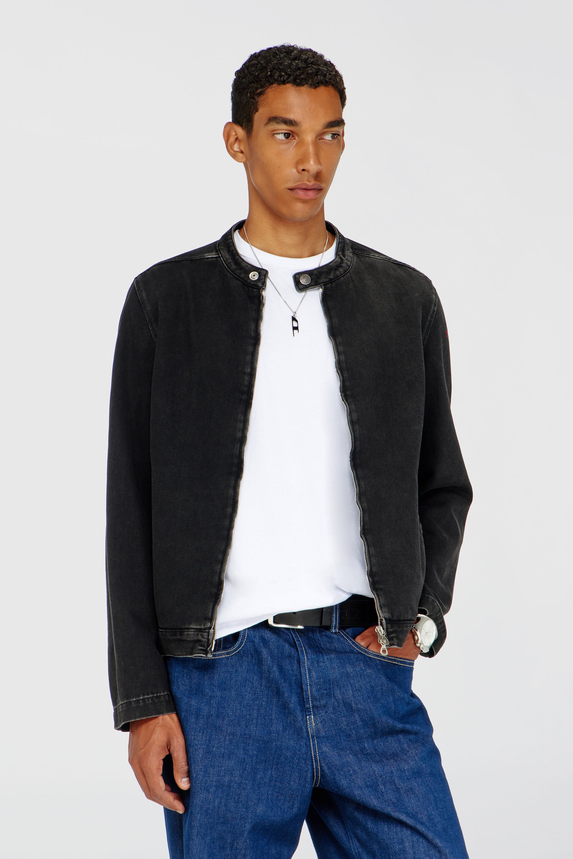 Diesel - D-GLORY, Male's Moto jacket in clean-wash denim in ブラック - 1