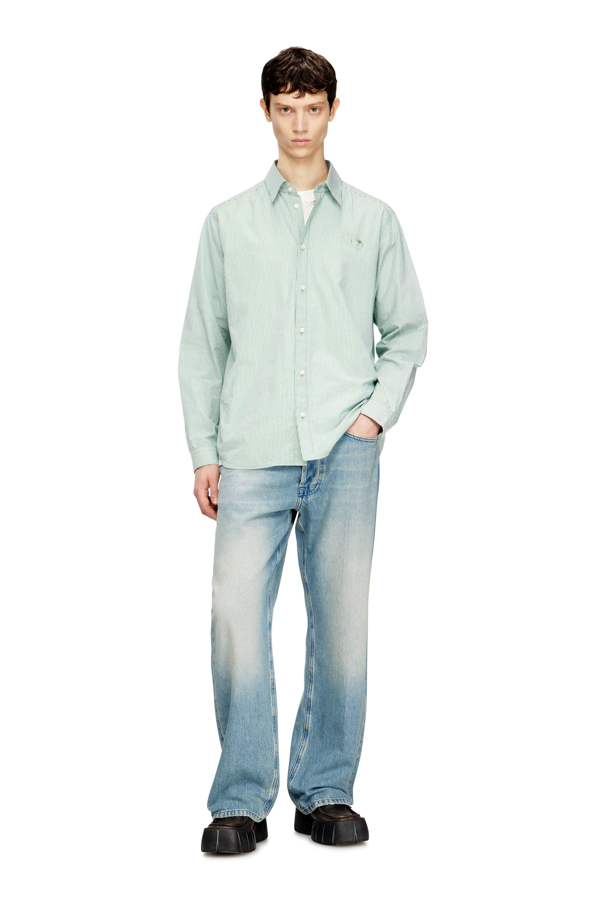 Diesel - S-SIMPLY-BKBZ, Male's シャツ in グリーン/ホワイト - 1