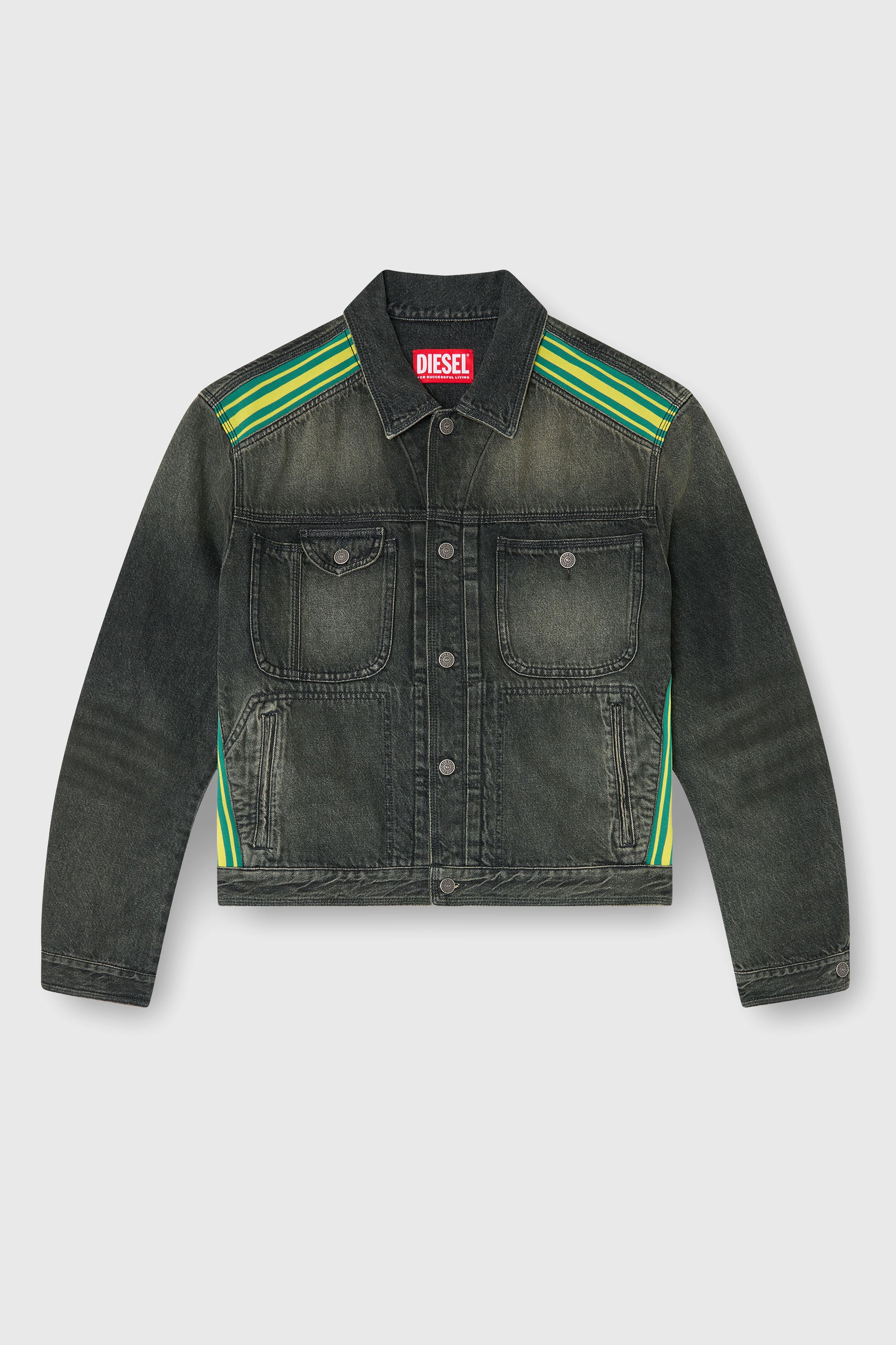 Diesel - D-BAS-FSJ1, Male's Trucker jacket with striped shoulder bands in ダークグレー - 2