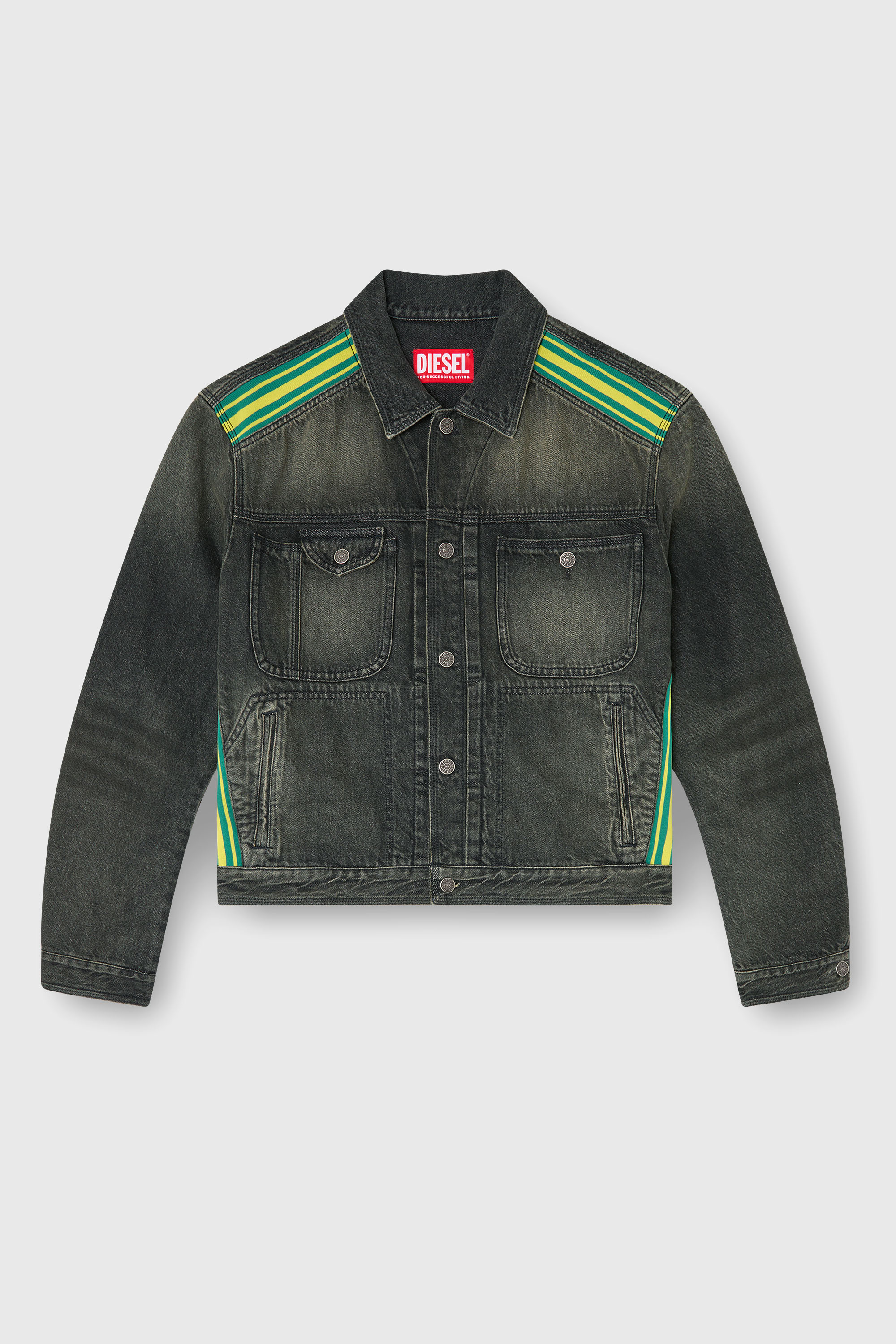 Diesel - D-BAS-FSJ1, Male's Trucker jacket with striped shoulder bands in ダークグレー - 2