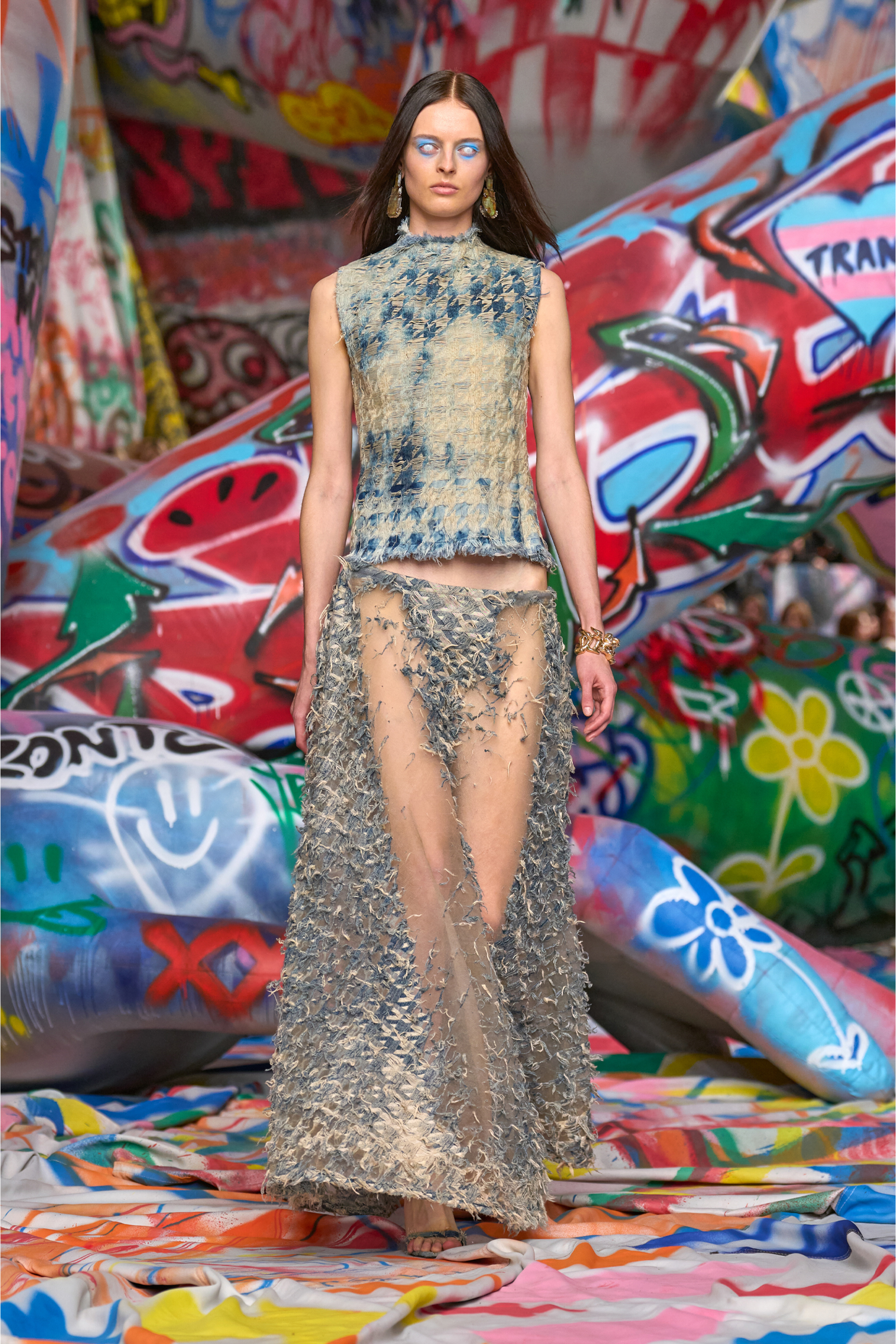 Diesel - DE-TAPI-FSH2, Female's Sleeveless top in houndstooth-weave denim in ミディアムブルー - 6