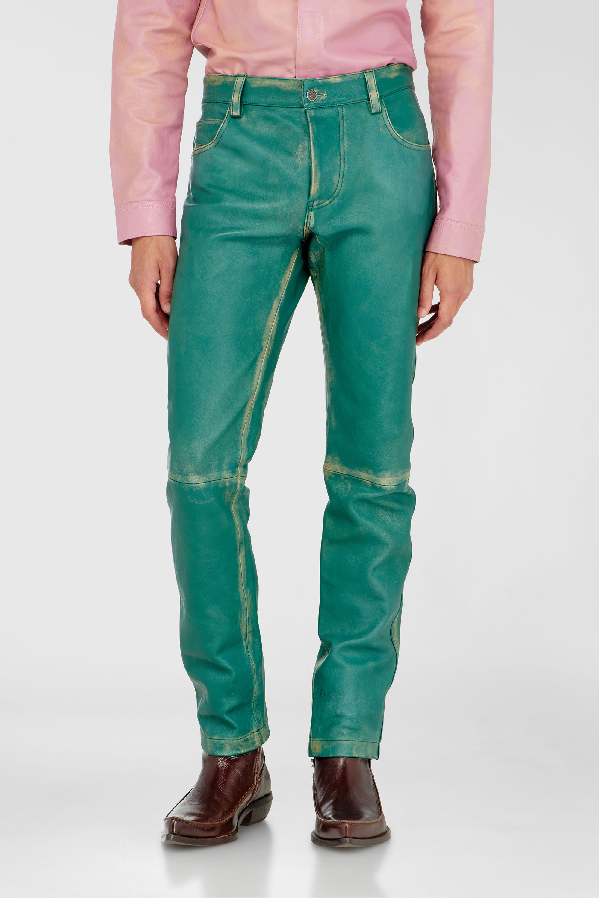 Diesel - P-OCKET, Male's Pants in treated leather in ダークグリーン - 1